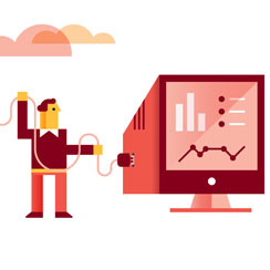 Illustration of man plugging in a computer