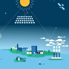Illustration of a sunshade and cloud seeding