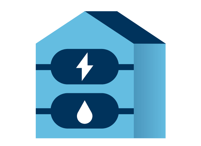 Illustration of energy- and water- efficient house