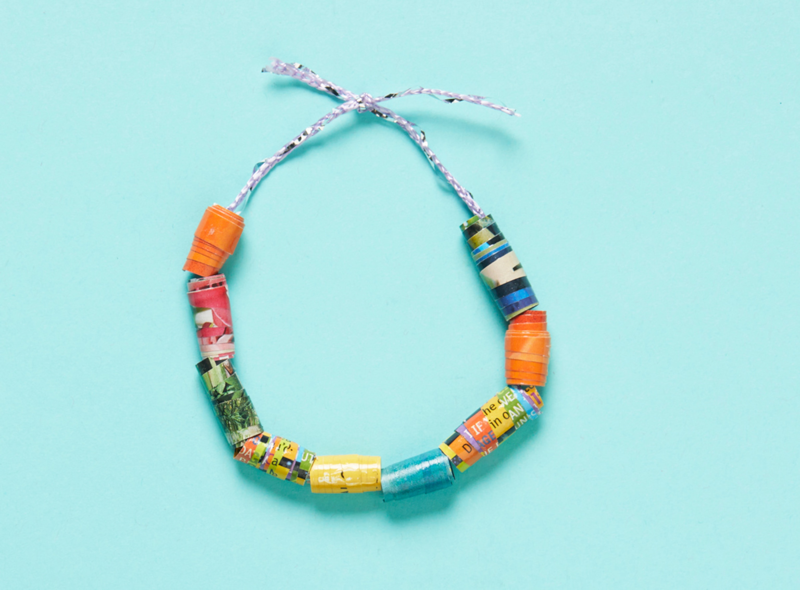 Paper beads made into a bracelet.