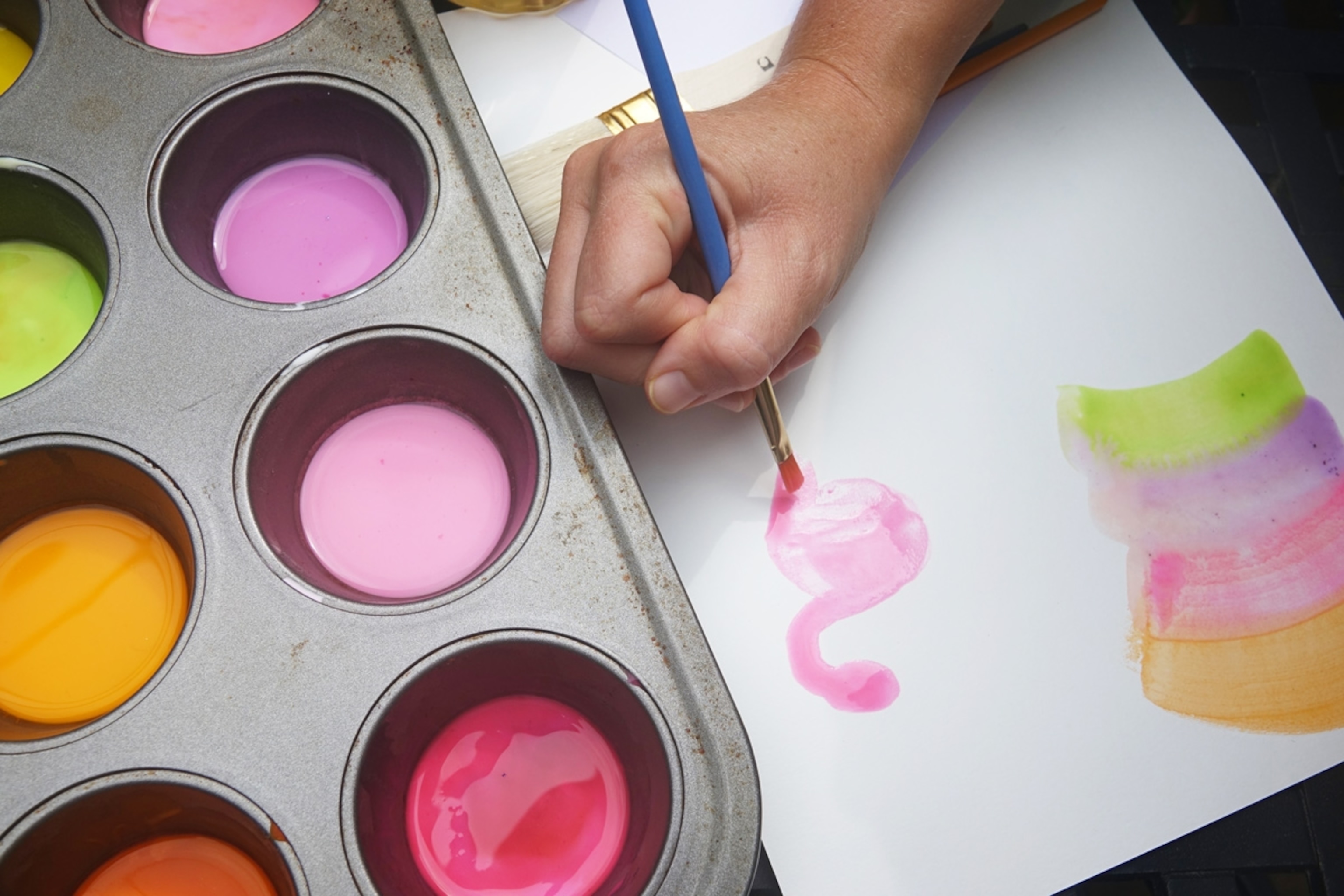 Painting using home-made watercolor paints.