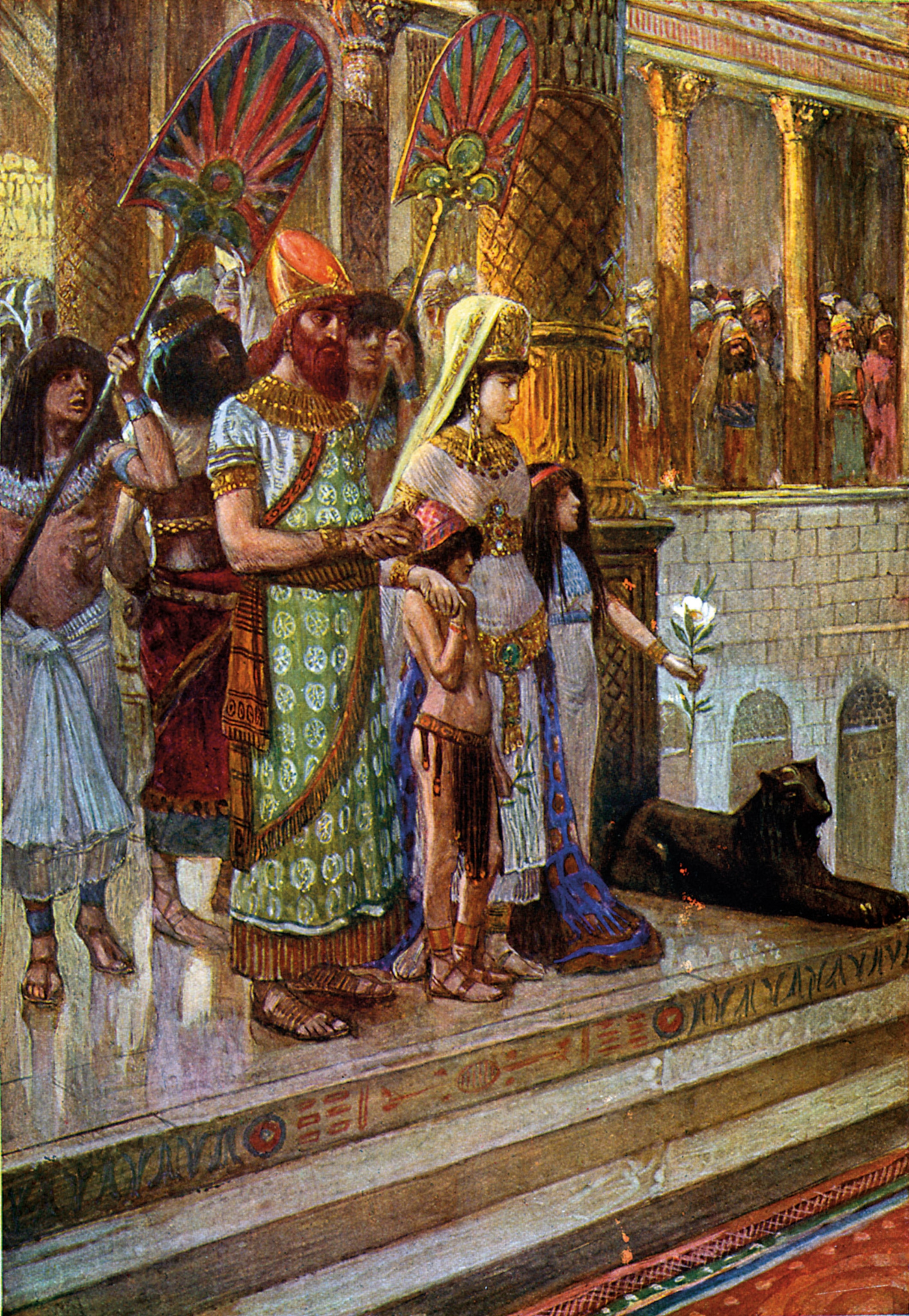 A painting of a queen and her entourage
