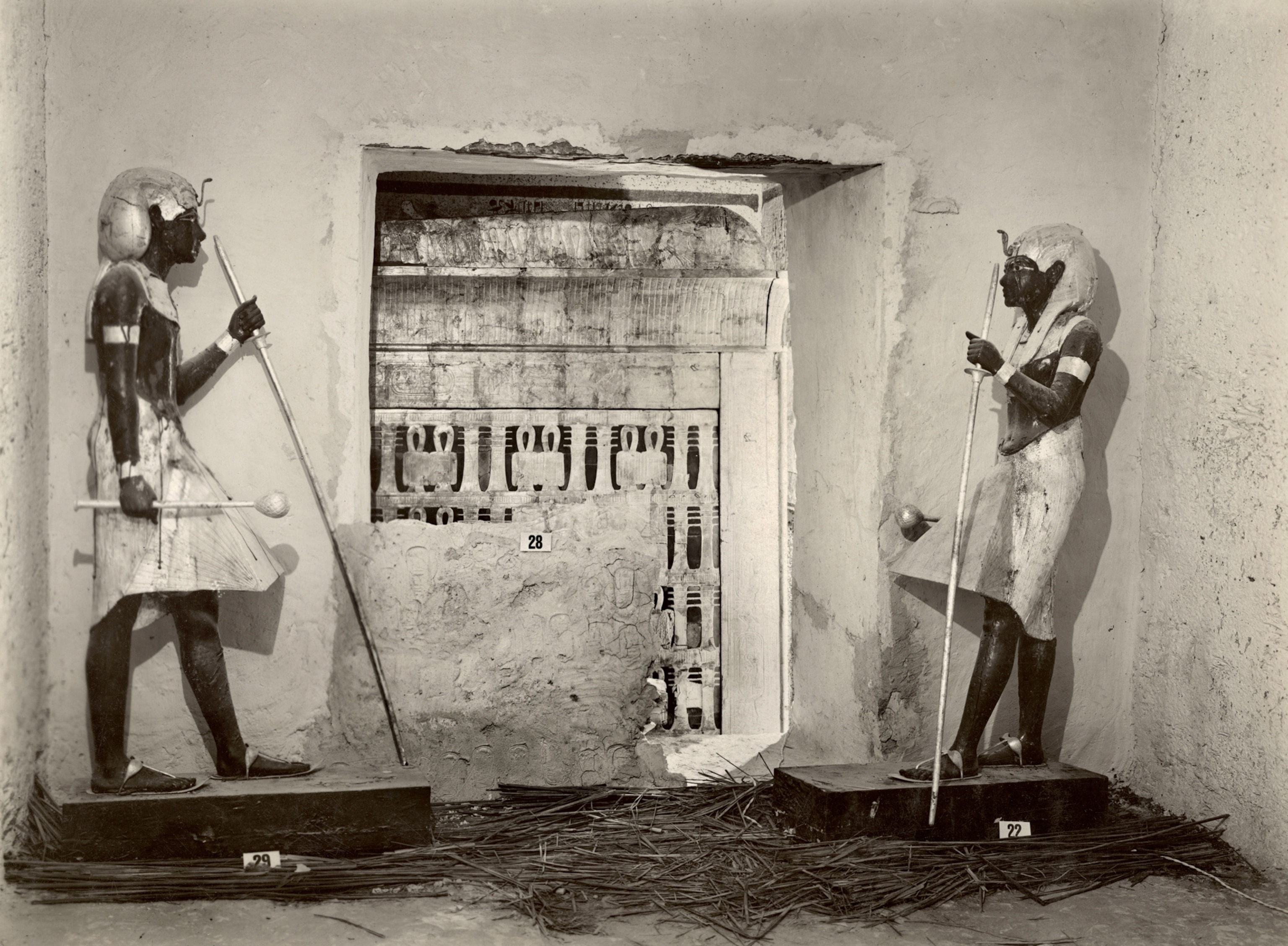 Life-size statues that guarding a burial chamber.