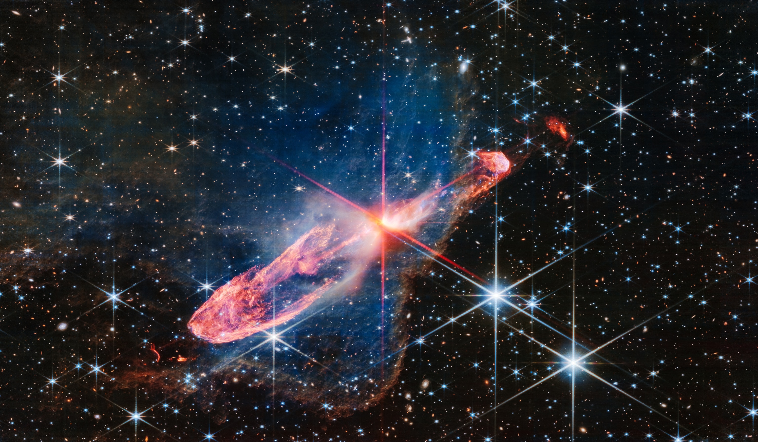 A tightly bound pair of actively forming stars, known as Herbig-Haro 46/47