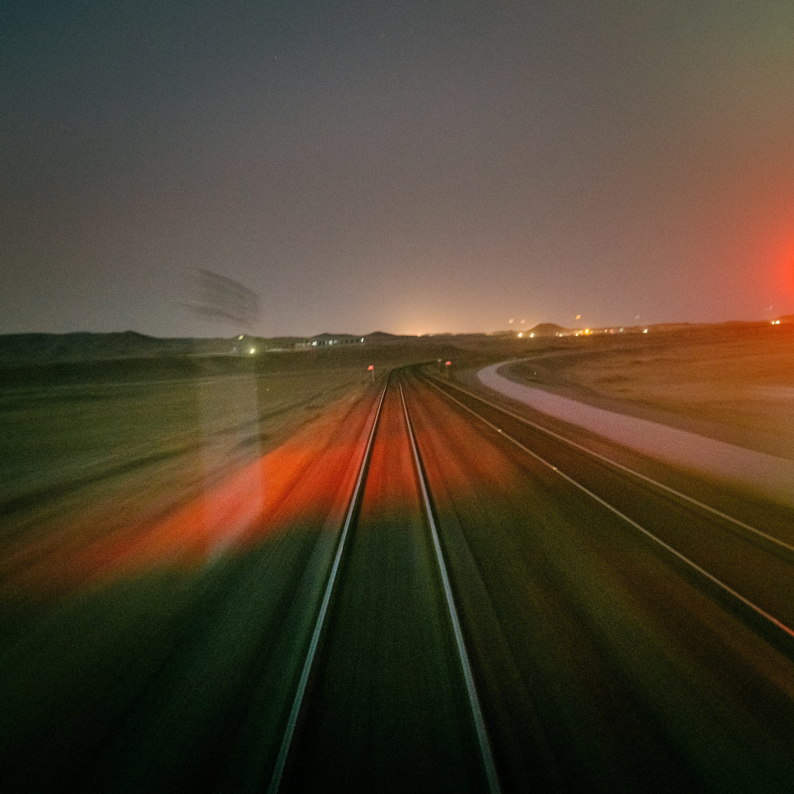Rail tracks at night