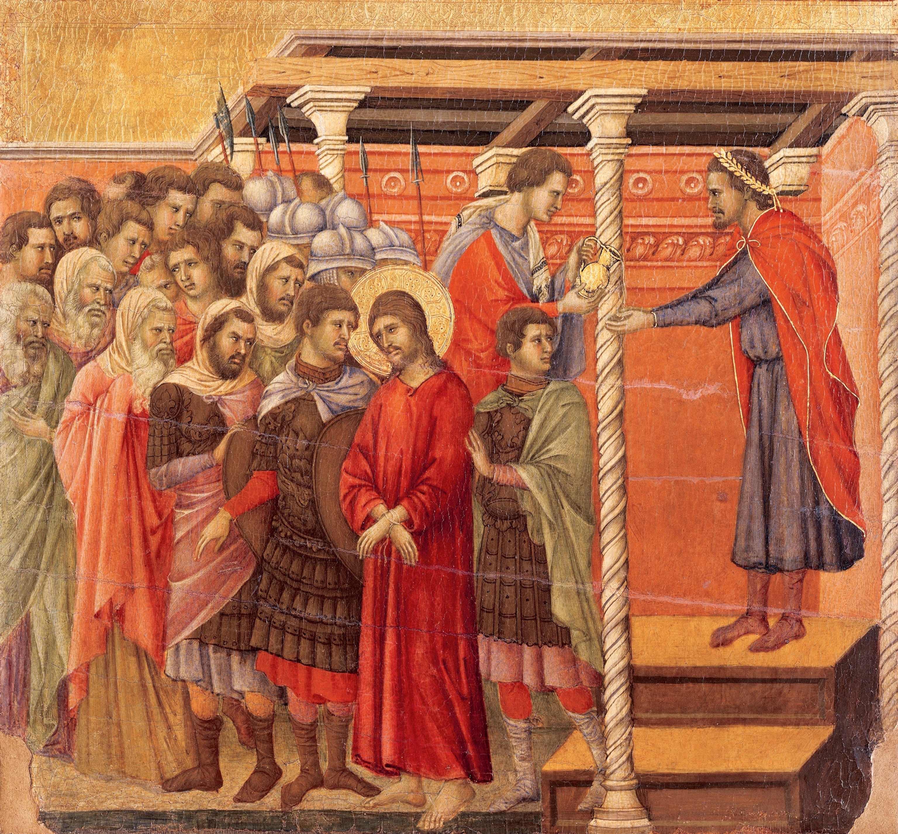 a painting of a medieval hand-washing scene