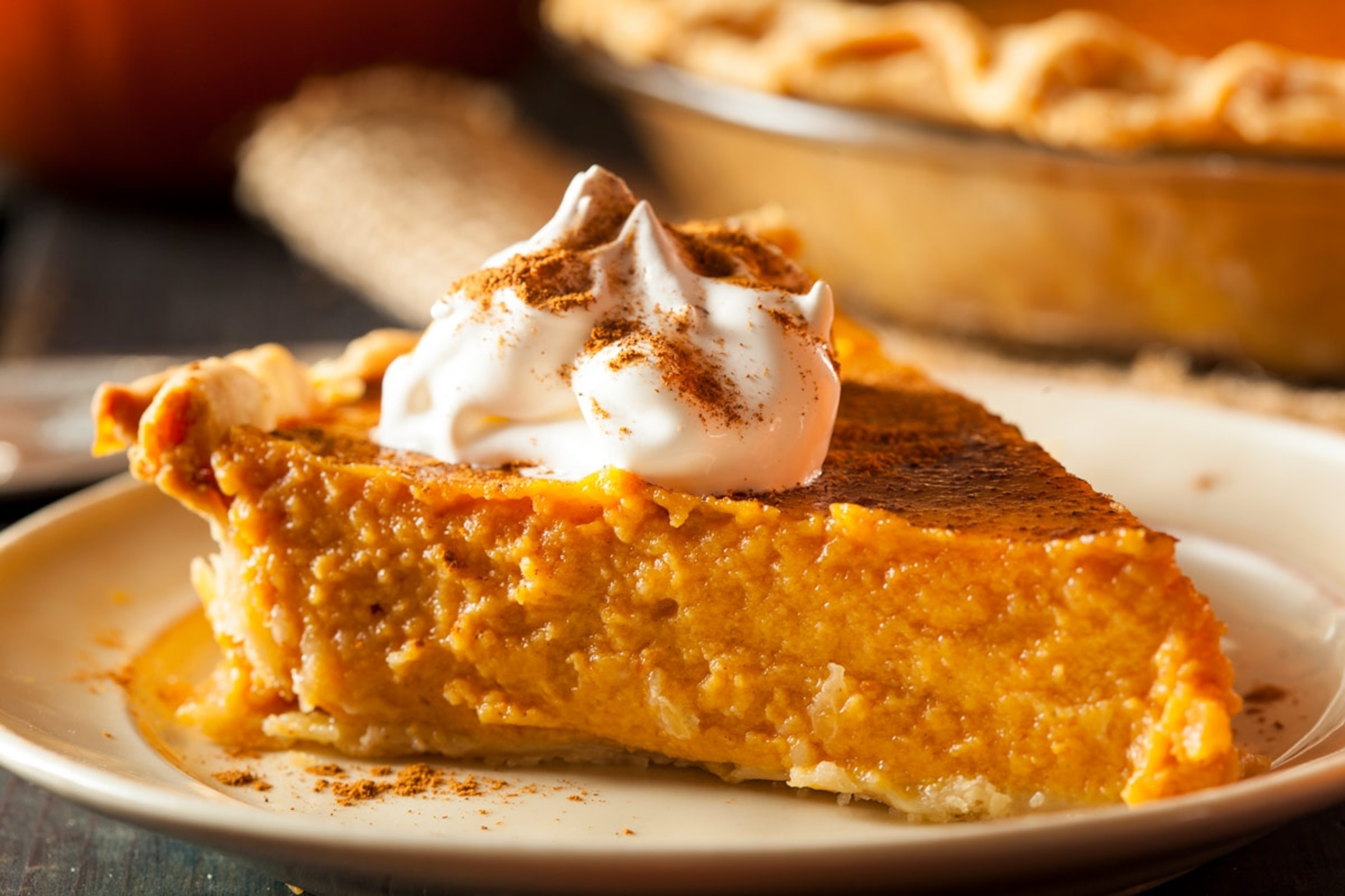 Homemade Pumpkin Pie for Thanksigiving Ready to Eat.