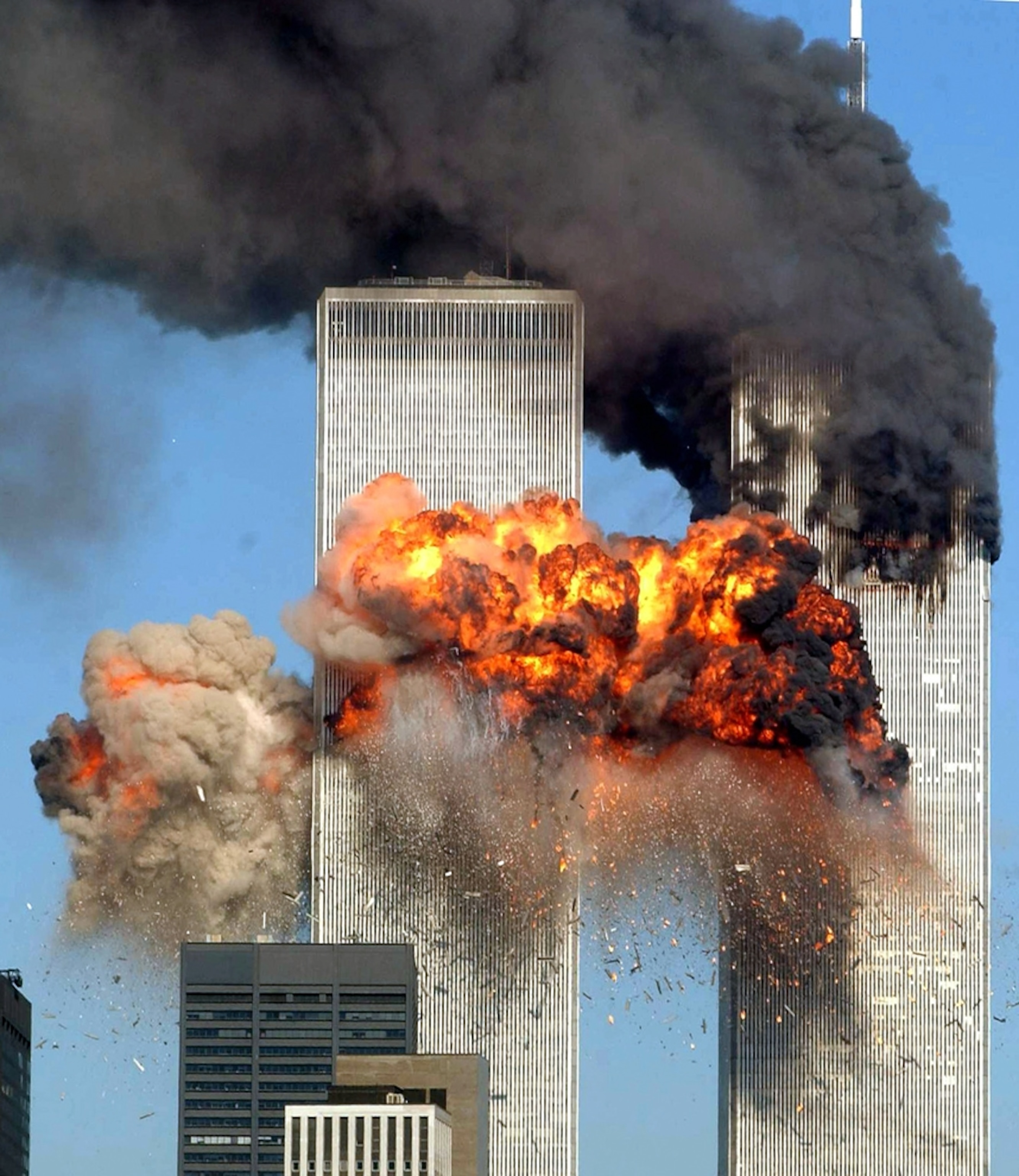 9/11 picture: United Airlines Flight 175 crashing into the World Trade Center's south tower