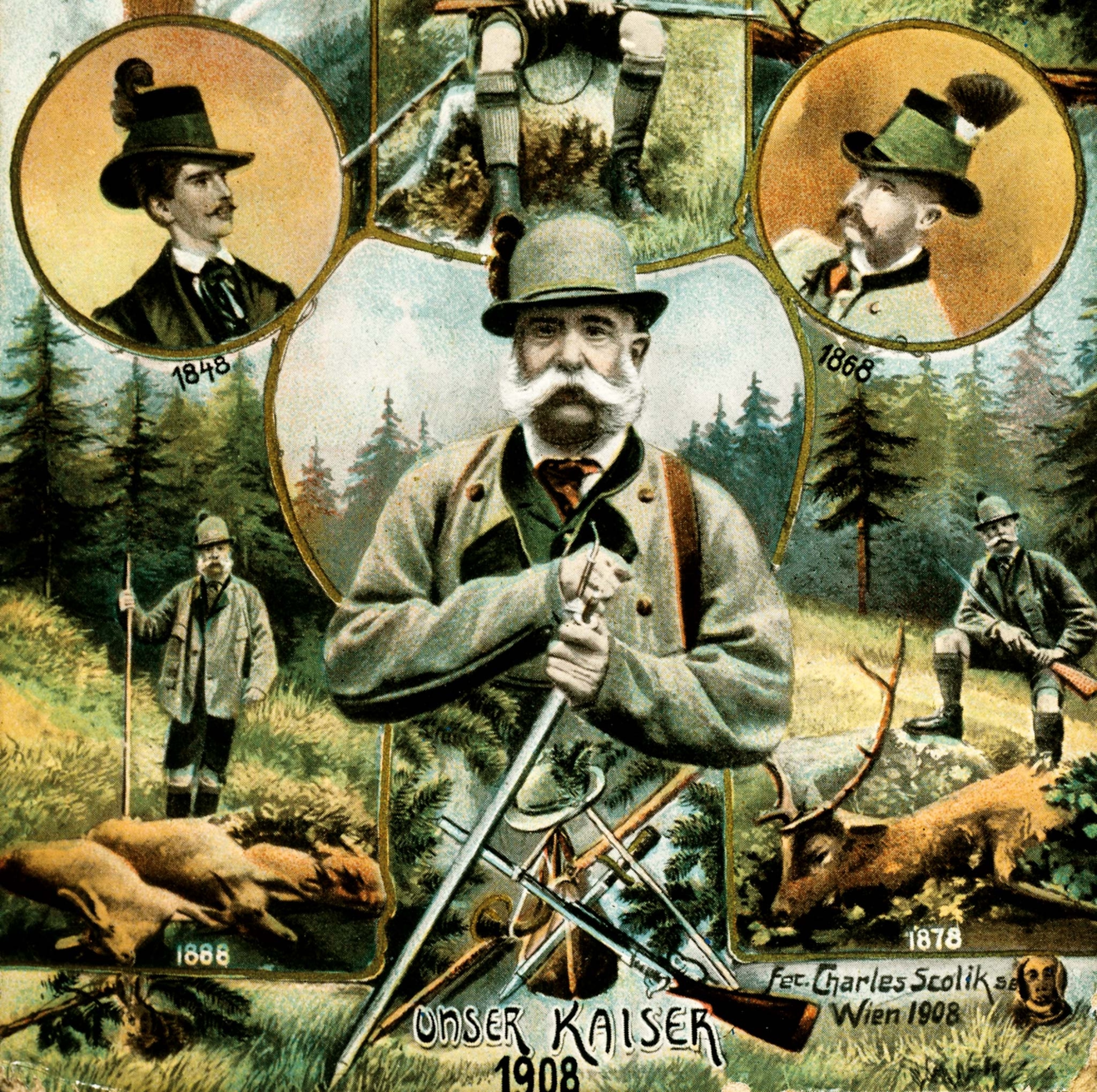 This colored postcard commemorated the 60th anniversary of Franz Josef’s reign in 1908.