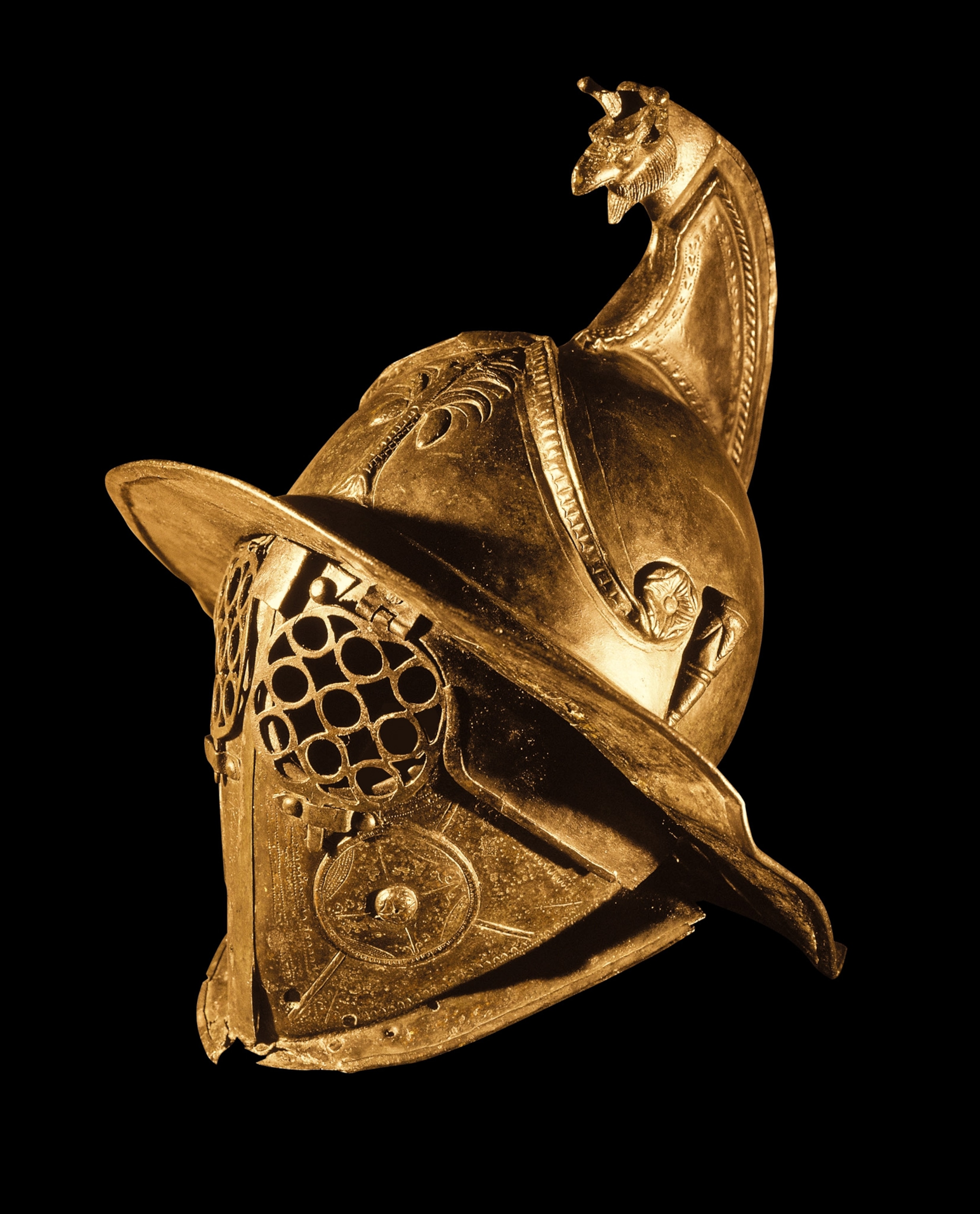 Gladiators were popular in Rome and other cities, like Pompeii. Excavations of gladiator barracks there yielded weapons and helmets dating to the first century B.C.