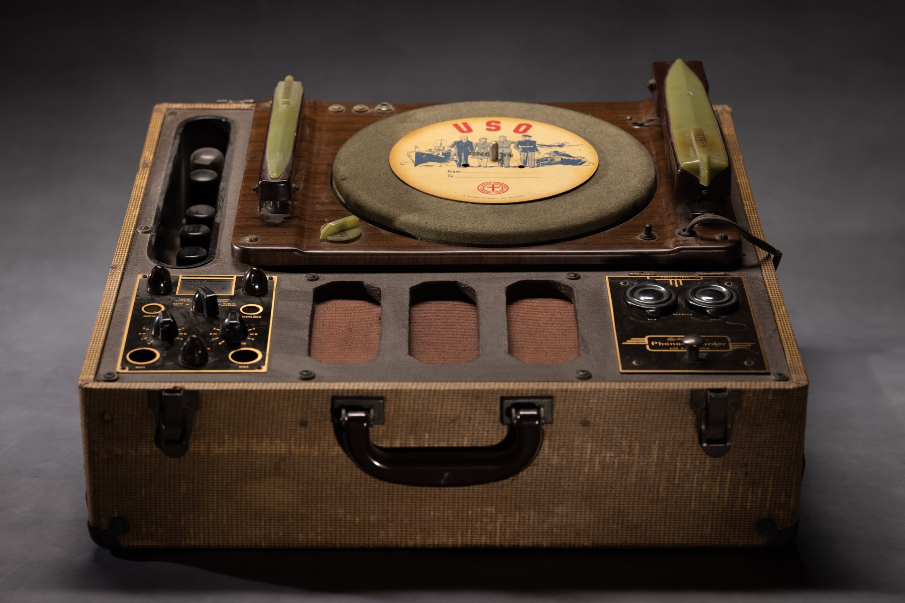 Photo of square record player/recorder with case