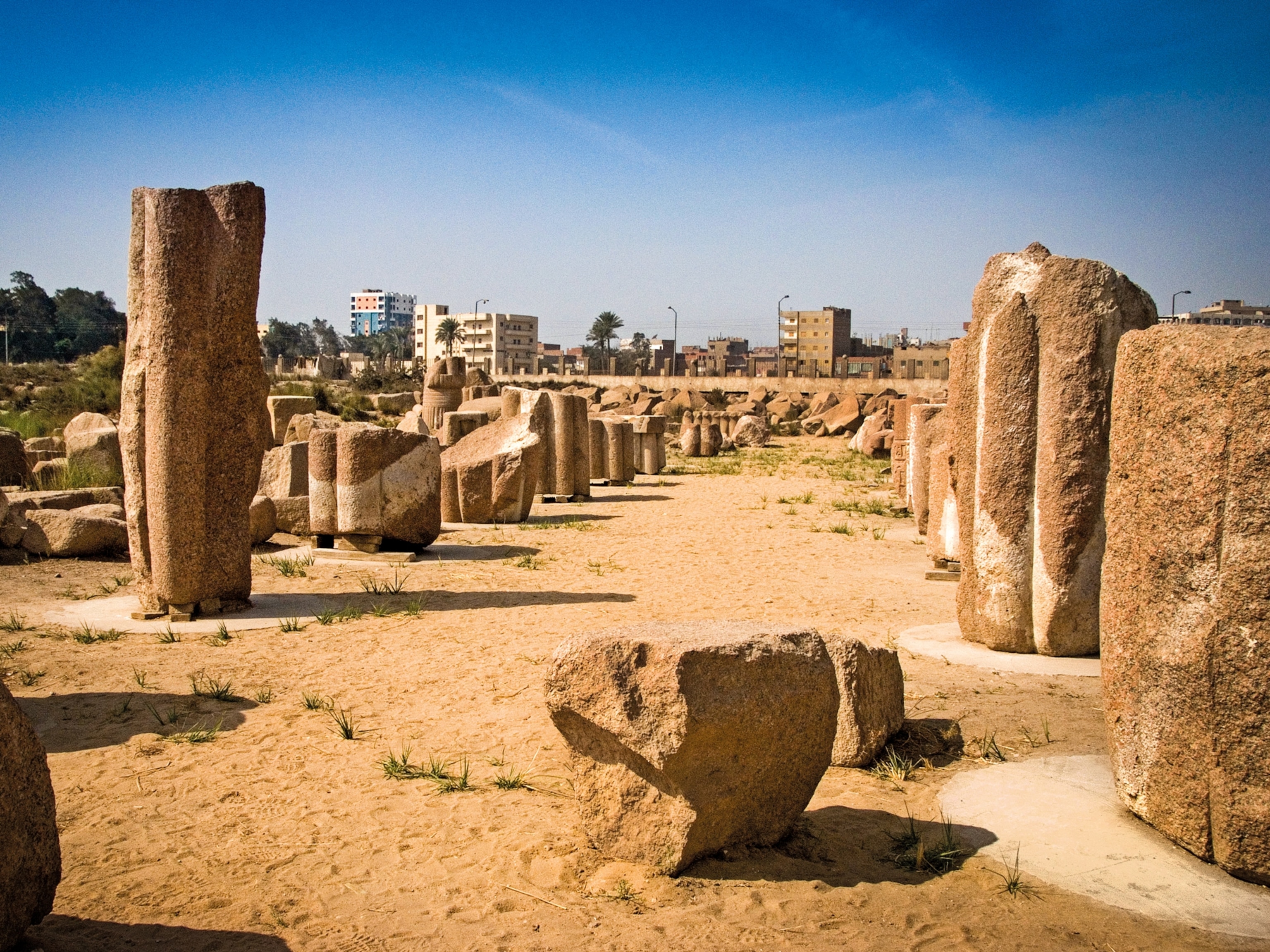 the red granite ruins of the Temple of Bastet