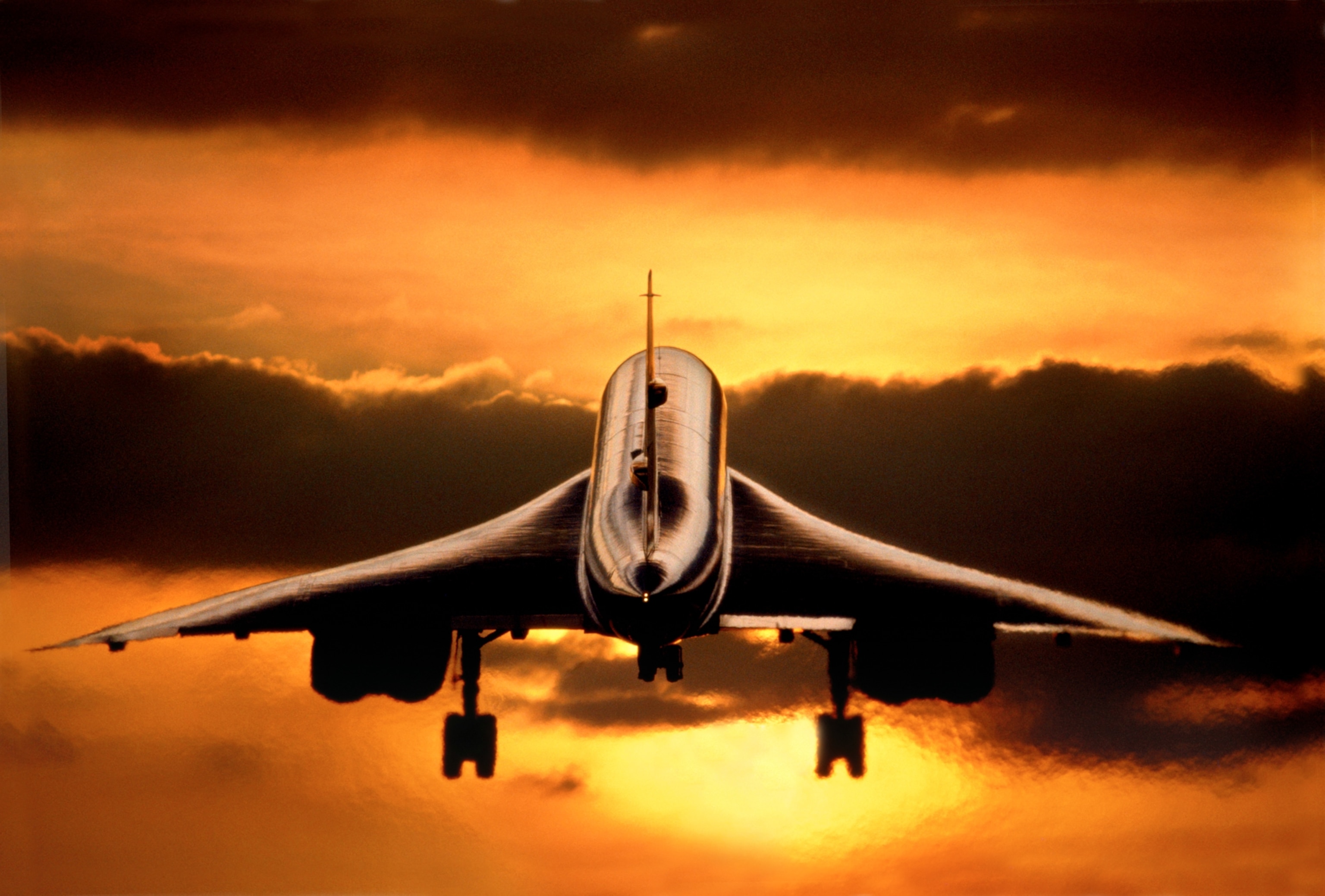 British Airways Aerospatiale BAC Concorde on final-approach at sunset.