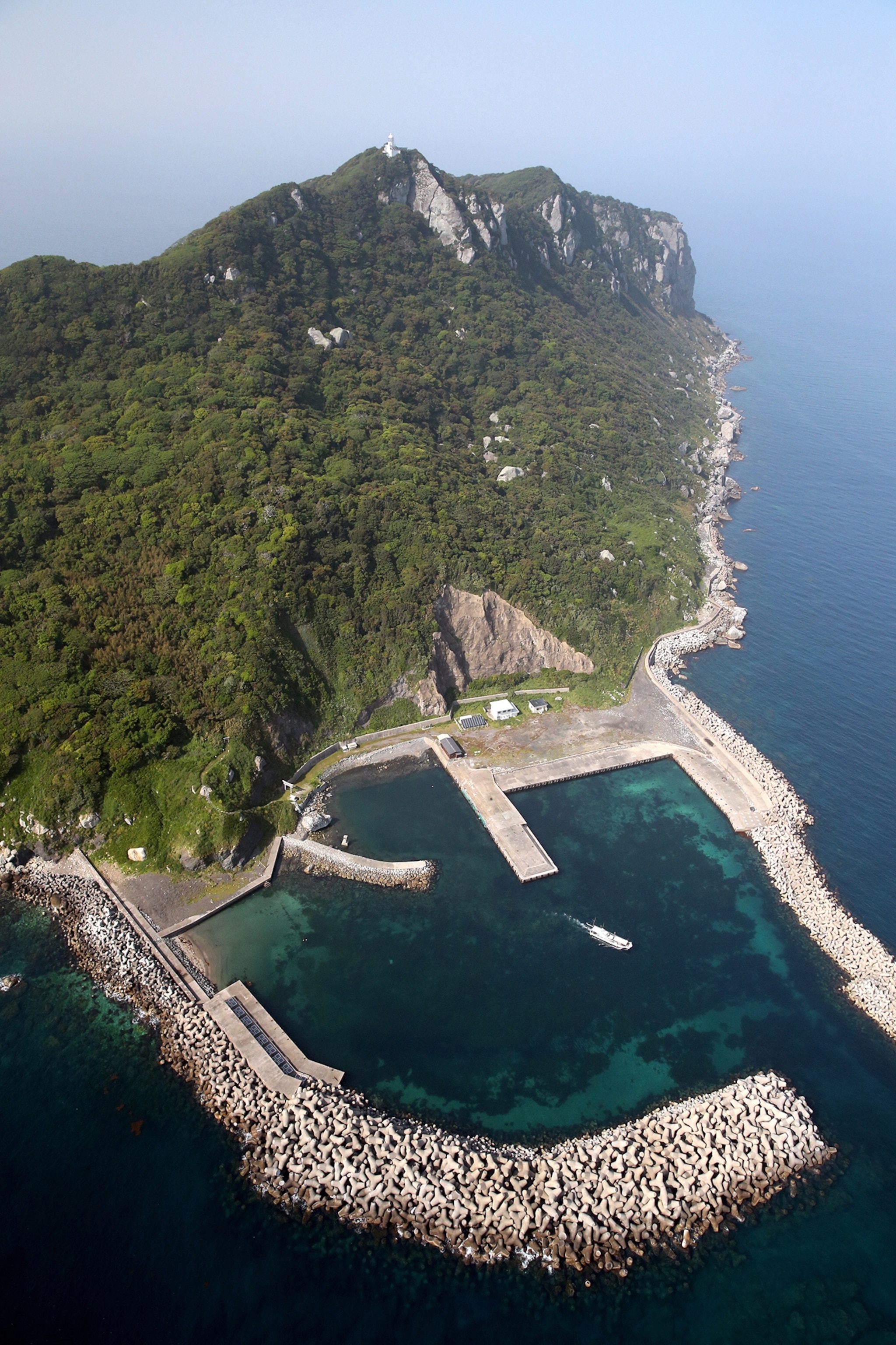 An aerial view of an island with lots of greenery.