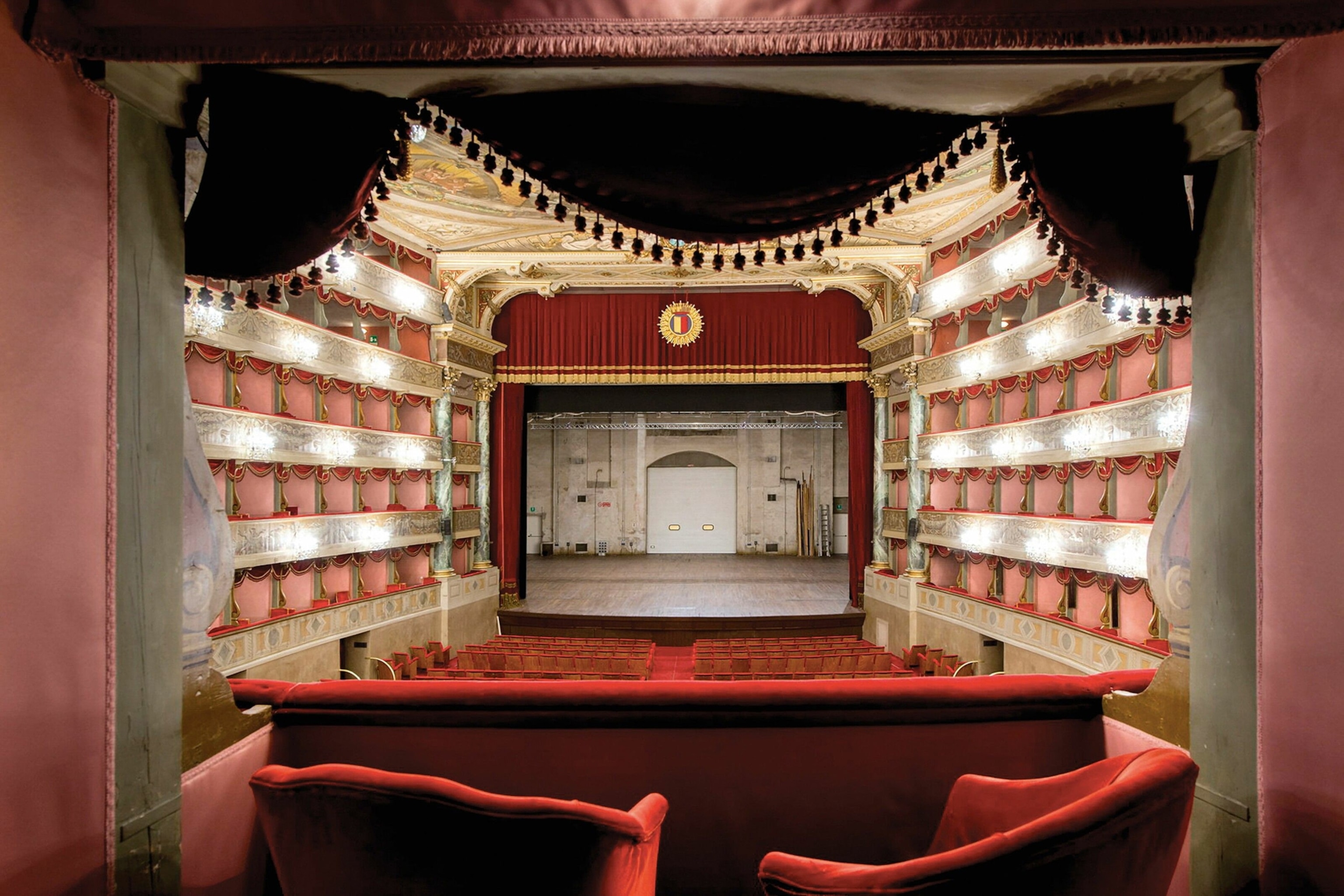 View from a theatre box of the Teatro Donizetti, an 18th-century opera house in Città Bassa.