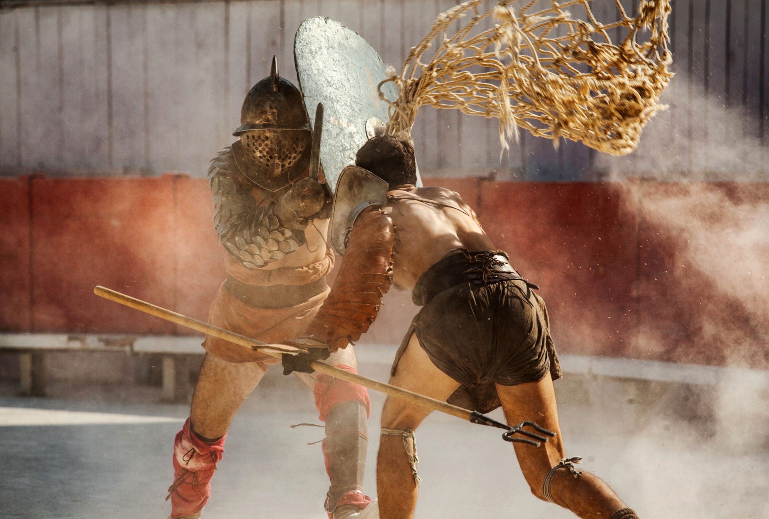 Picture of two gladiators fighting.