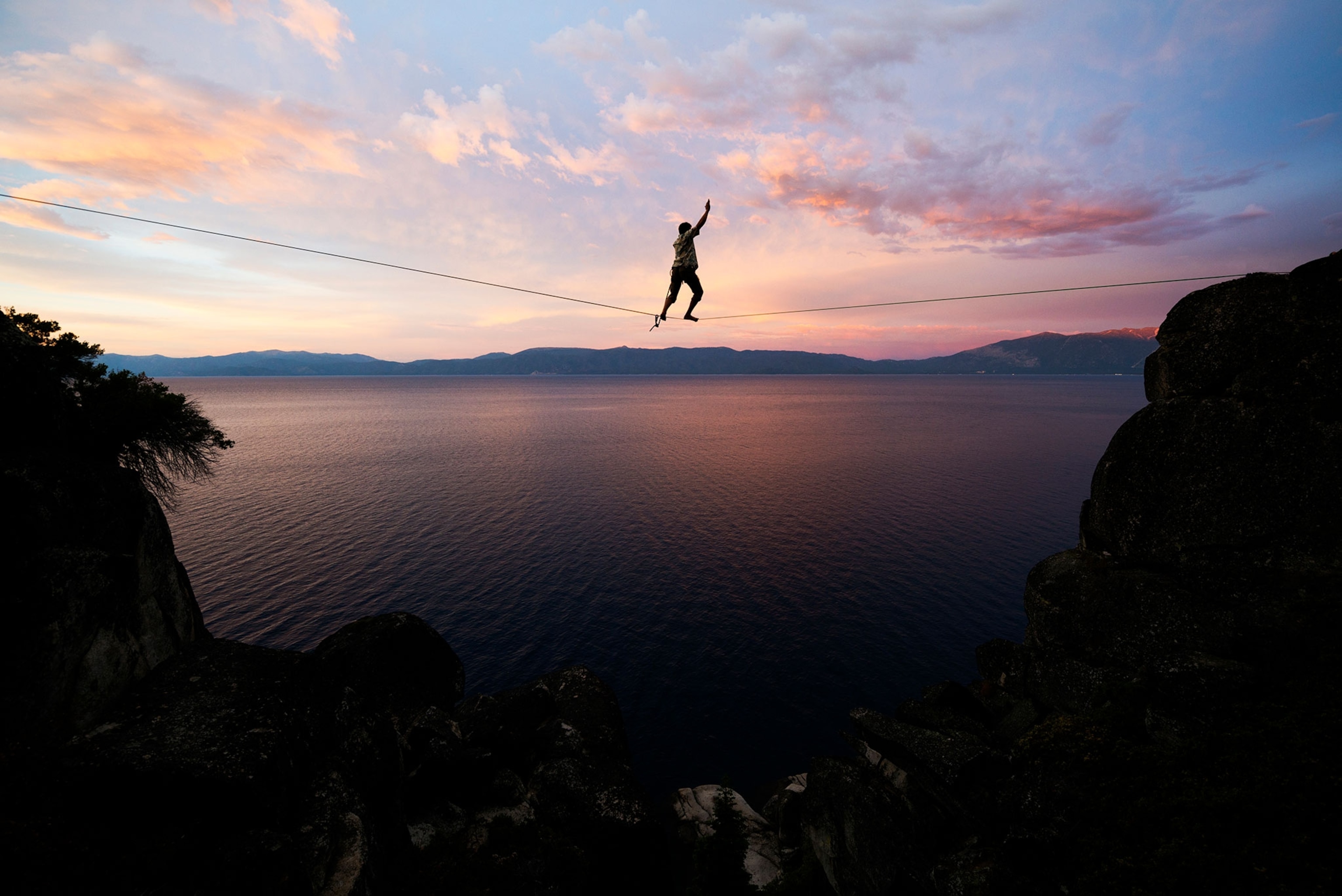 a slackliner in Lake Tahoe, California