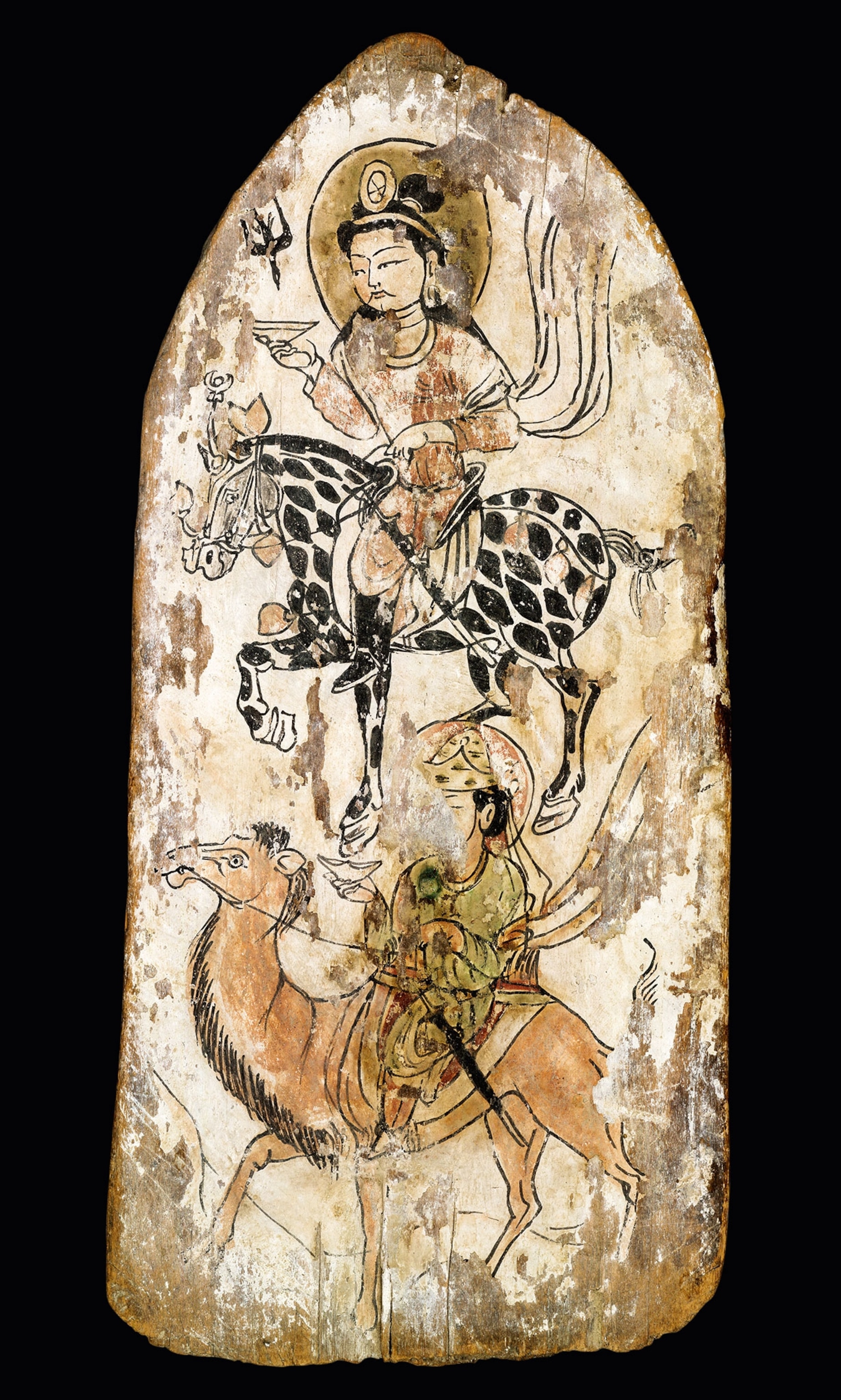 Two horsemen on a painted wooden panel