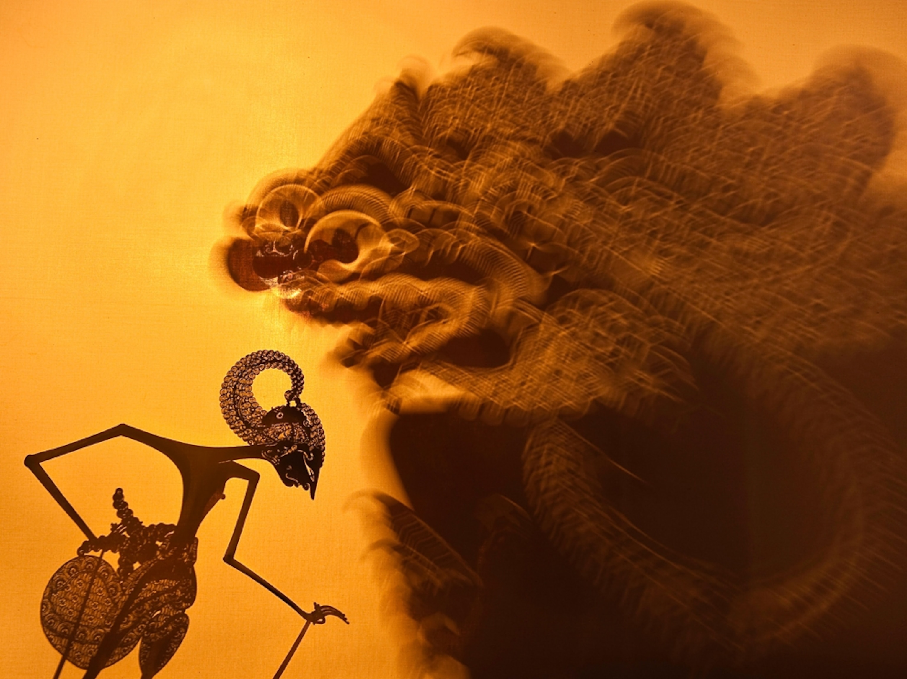 Shadow puppets at the Laras Puppet Theater in Java, Indonesia