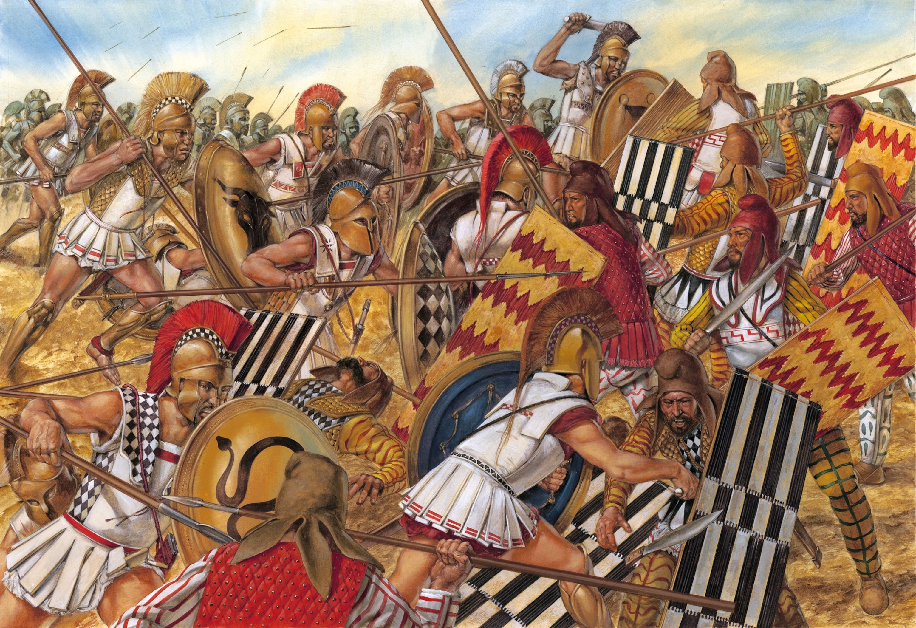 the fight between Persian and Hoplite forces