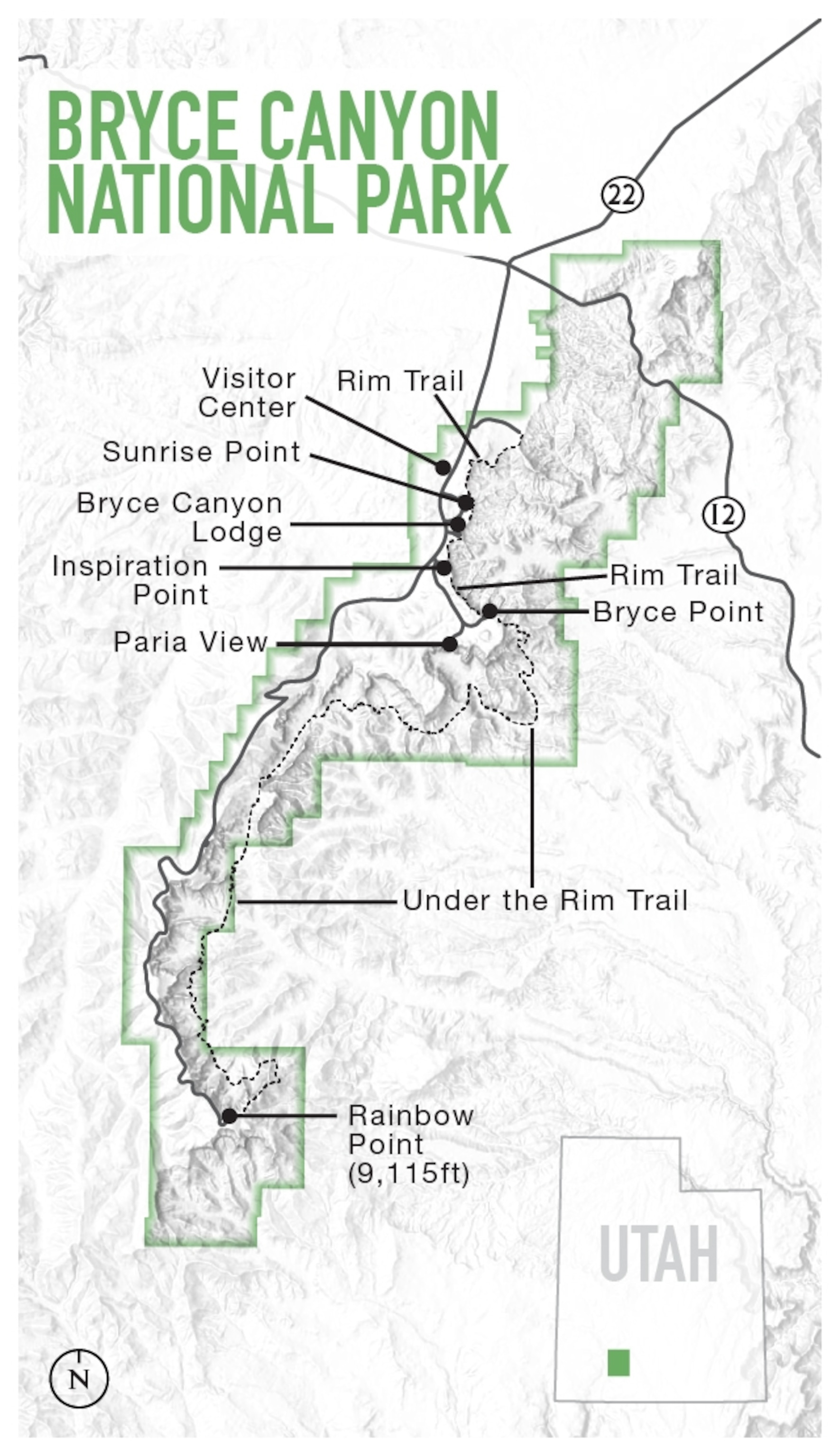 a map of Bryce Canyon National Park, Utah