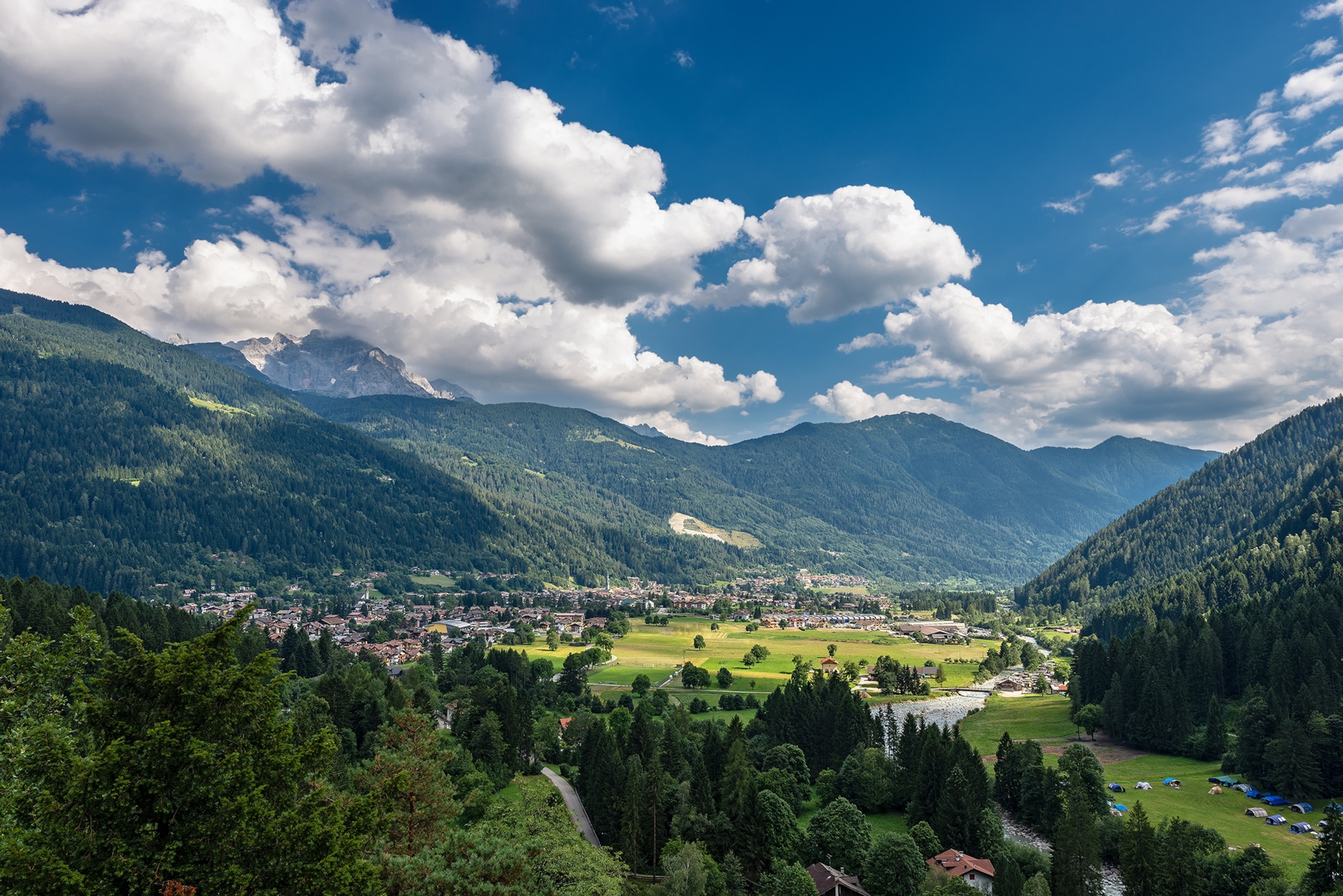 A wide view of a small town.