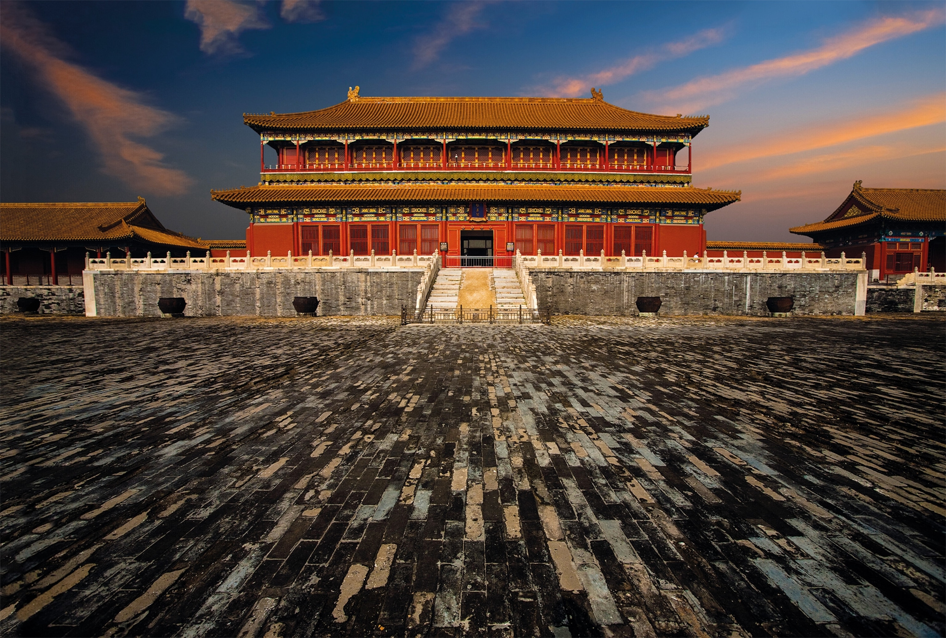 Raised some 100 feet above the central great courtyard, the Forbidden City’s grandest structure houses only the Dragon Throne, ceremonial seat of the Ming and Qing emperors’ imperial power for five centuries.