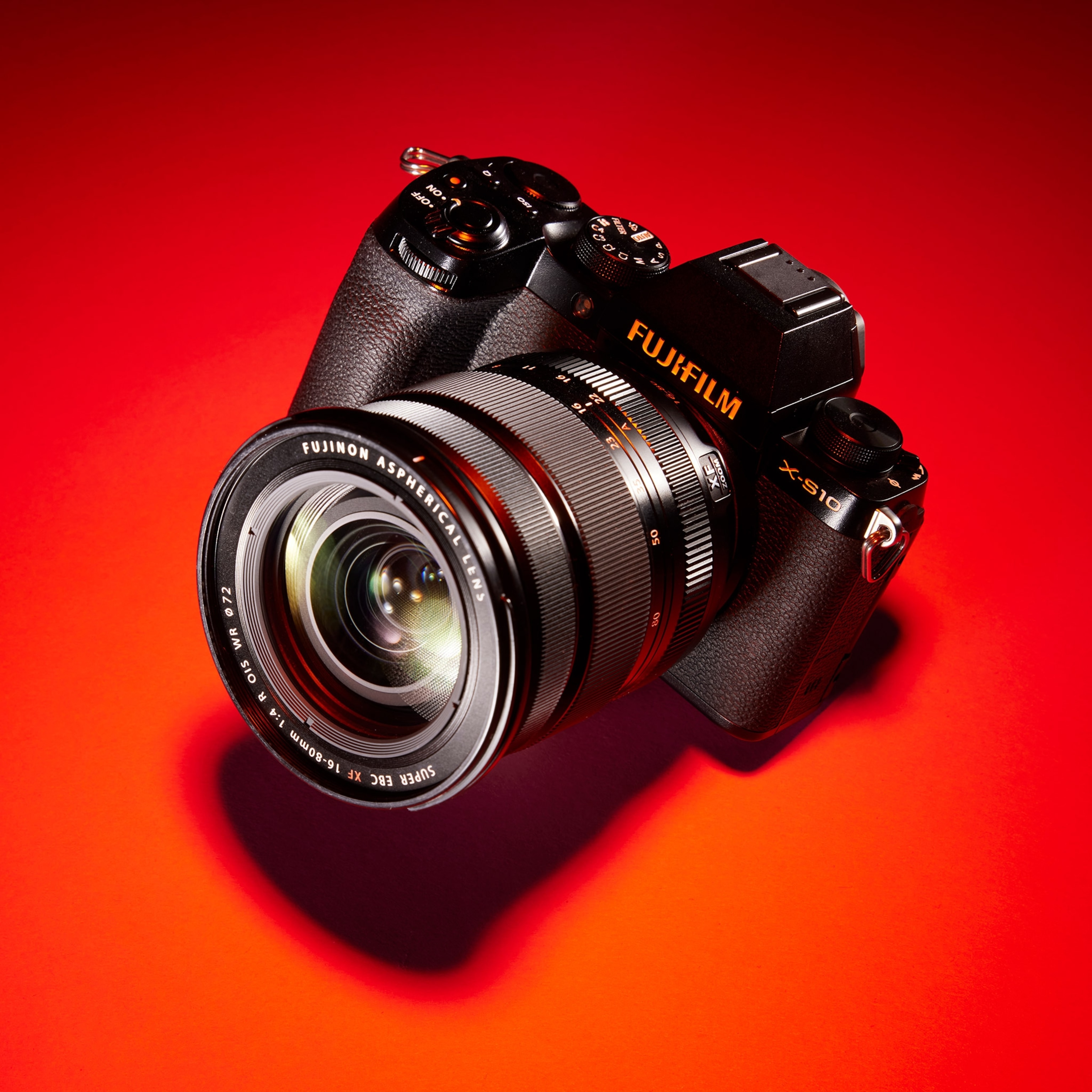 Studio photograph of the Fujifilm X-S10 camera, made for the 2023 National Geographic 2023 travel camera guide