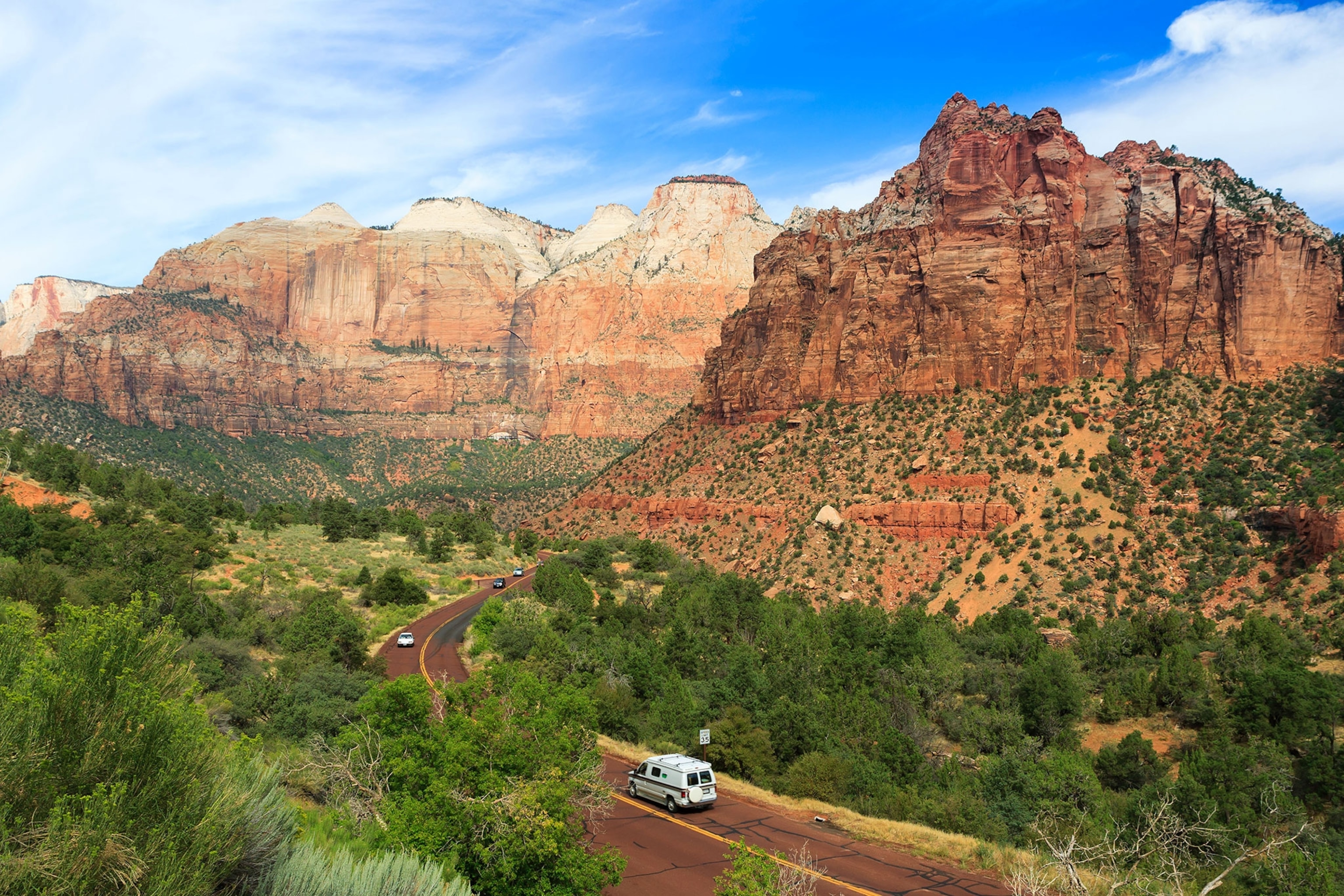 cars driving through Zion National Park, Utah