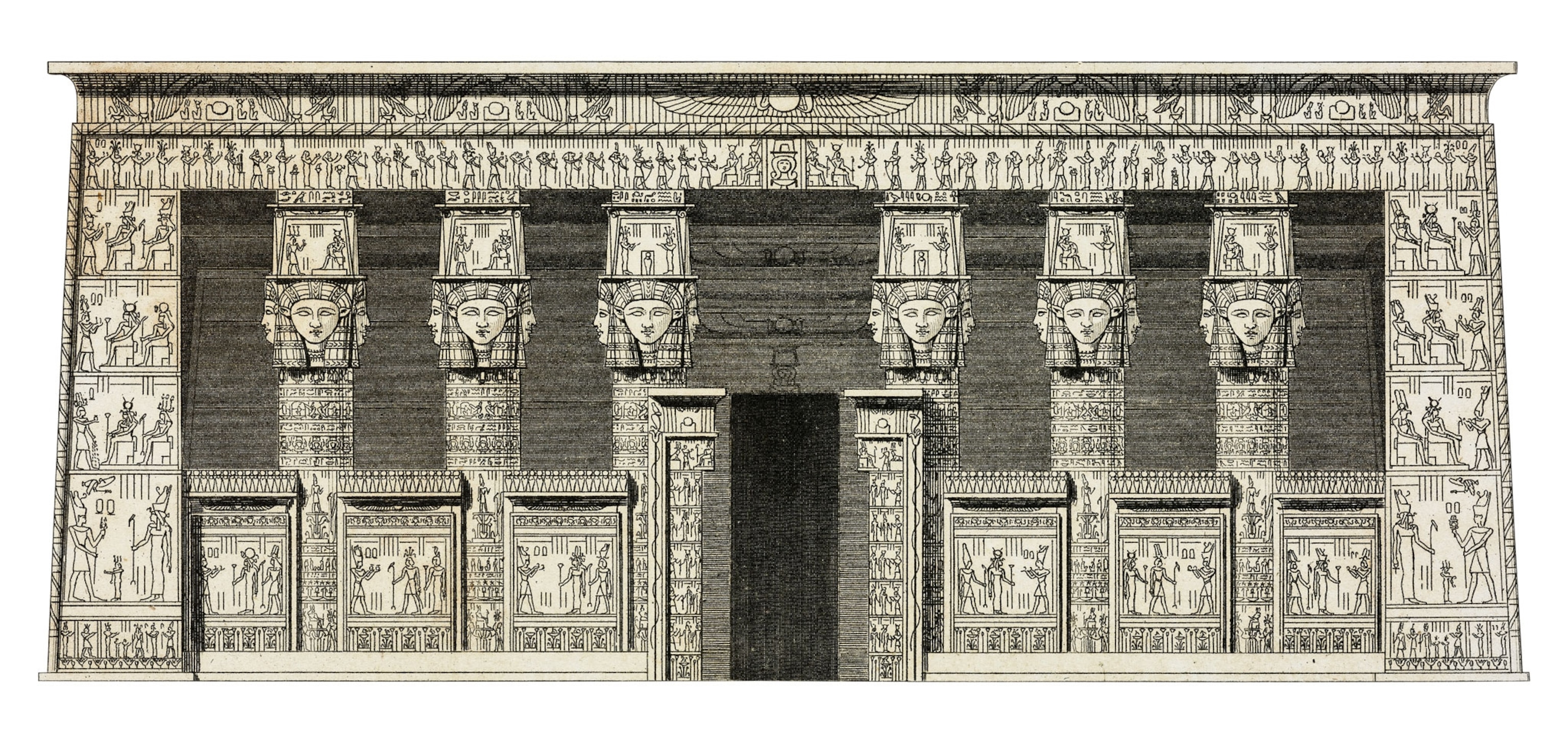 A wall of ornate columns