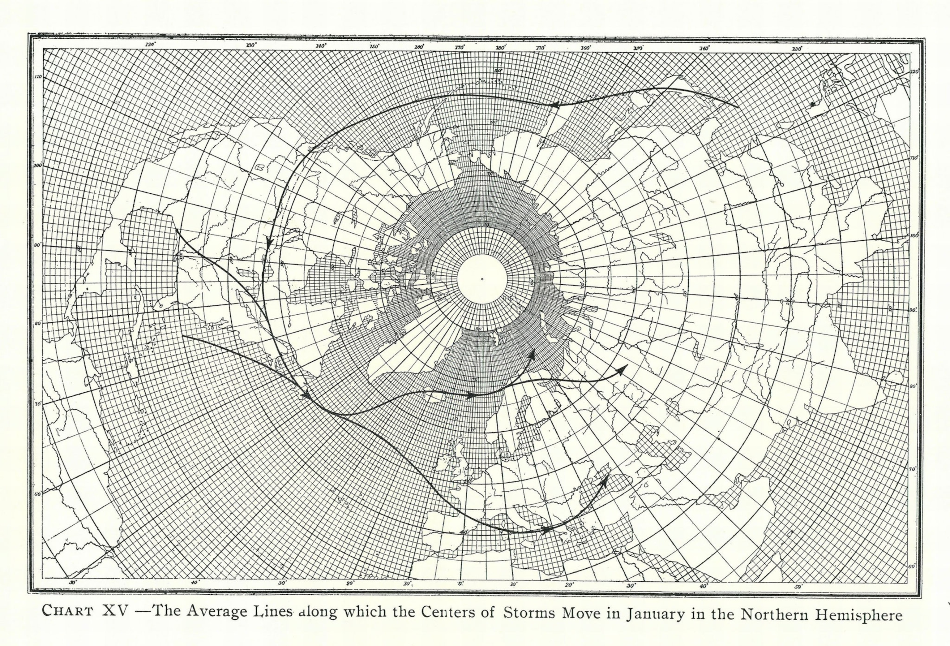 a map of storm movement in the Northern Hemisphere in 1905