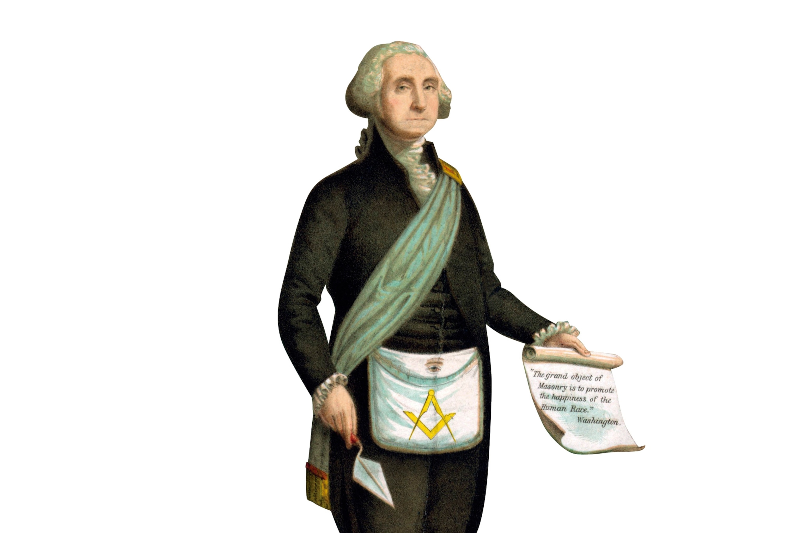 George Washington wearing a Masonic sash and apron