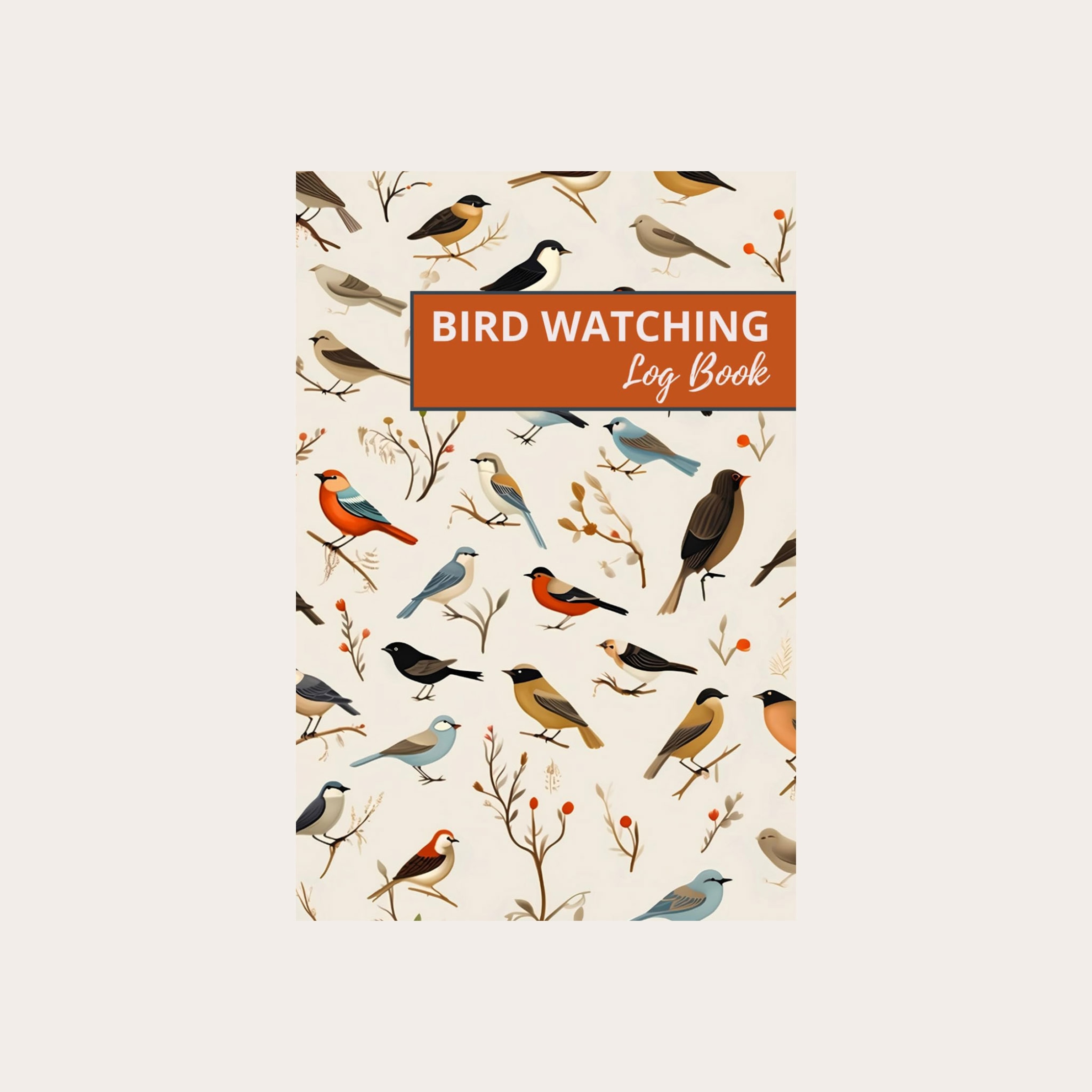 Book with a variety of birds scattered across the cover placed on a tan background.