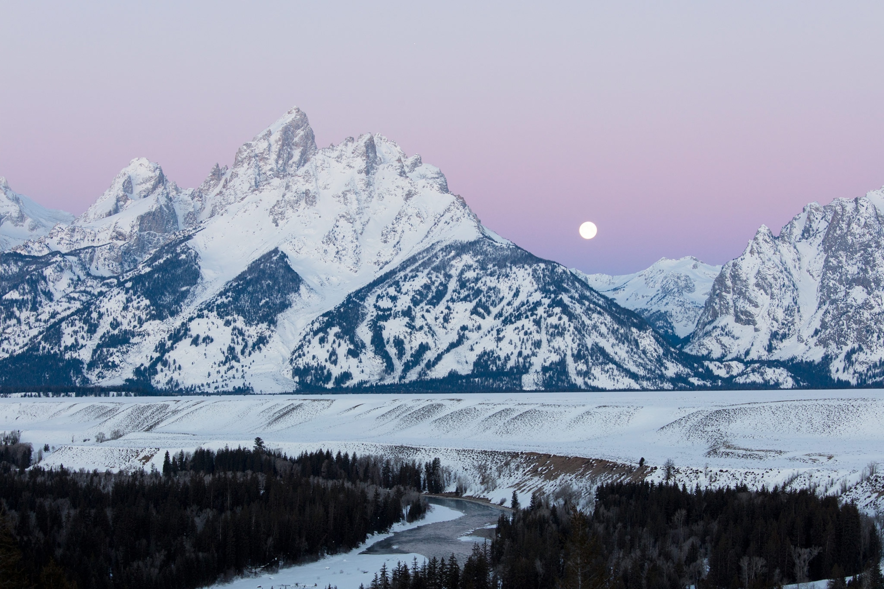 snow-covered peaks of the Teton Mountain Range in Grand Teton National Park in Wyoming