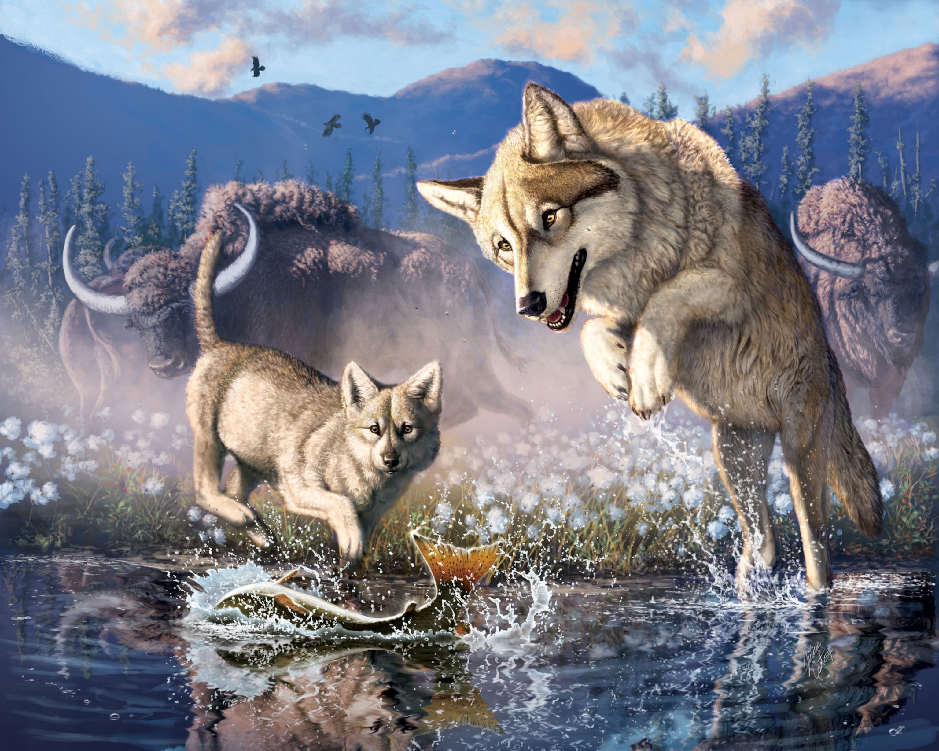 Wolf pup hunting