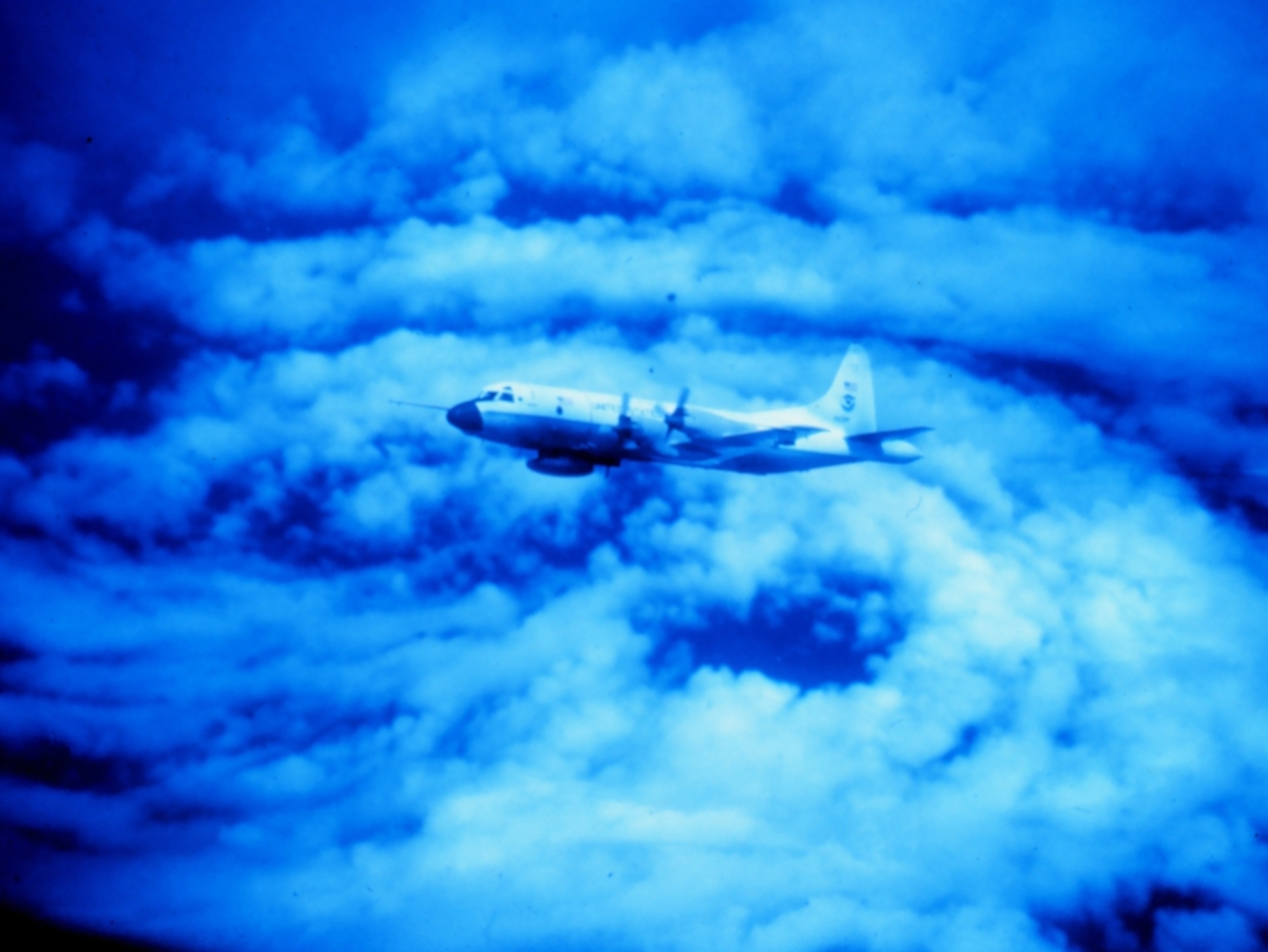 NOAA P-3 flying in eye of Hurricane Caroline