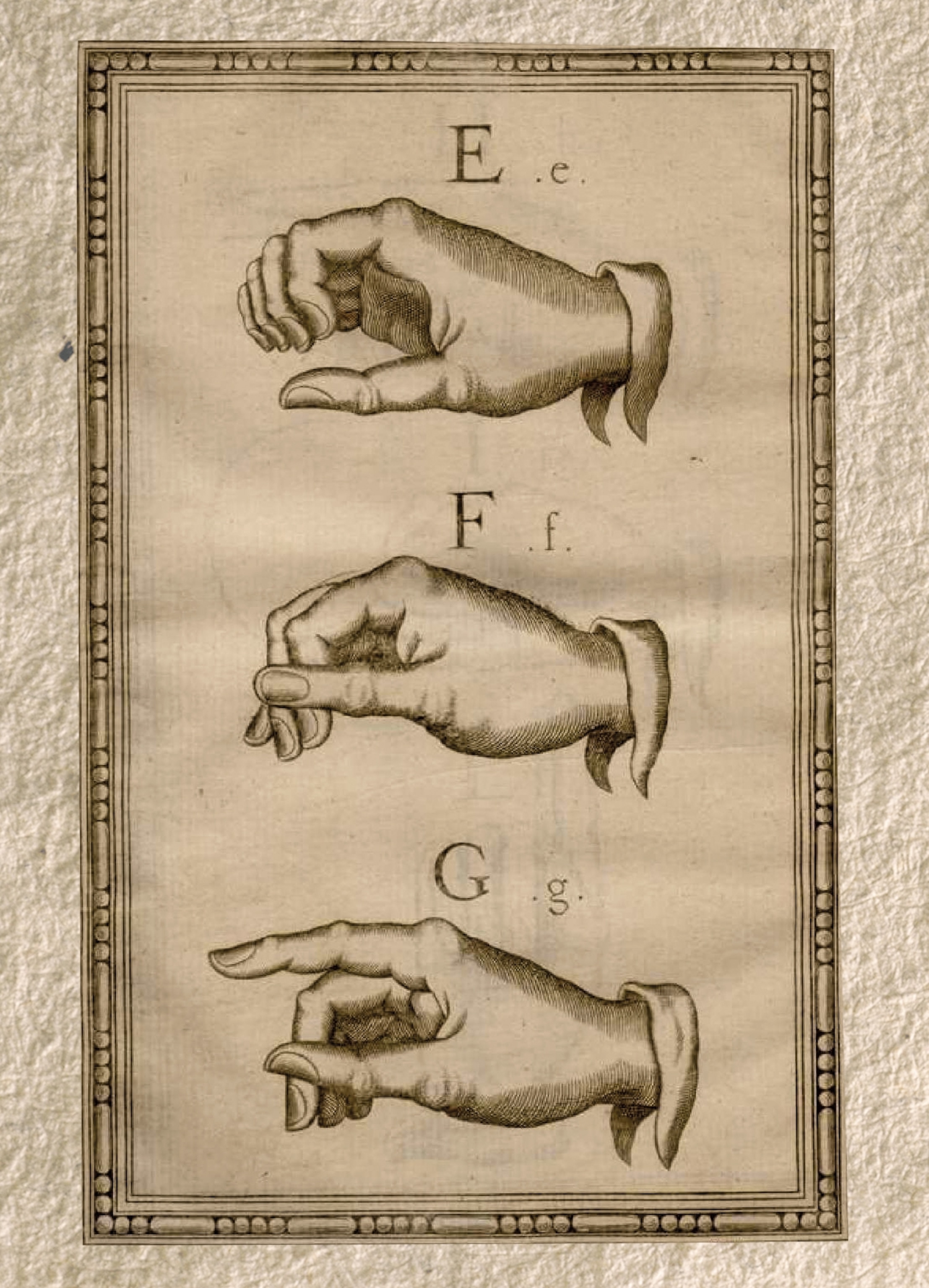 the signs for the letters e, f, and g