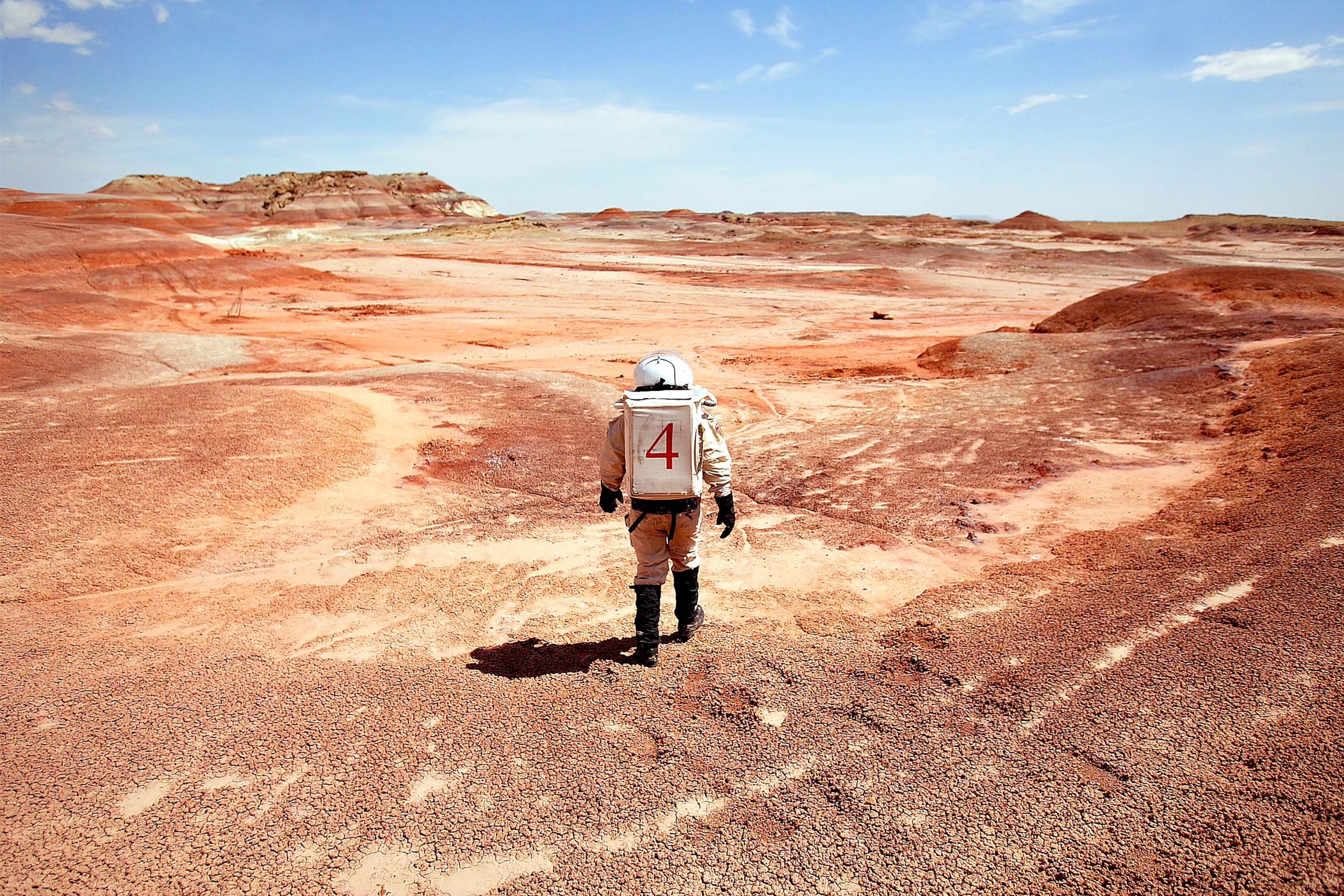 scientist outside the Mars Desert Research Station in Utah