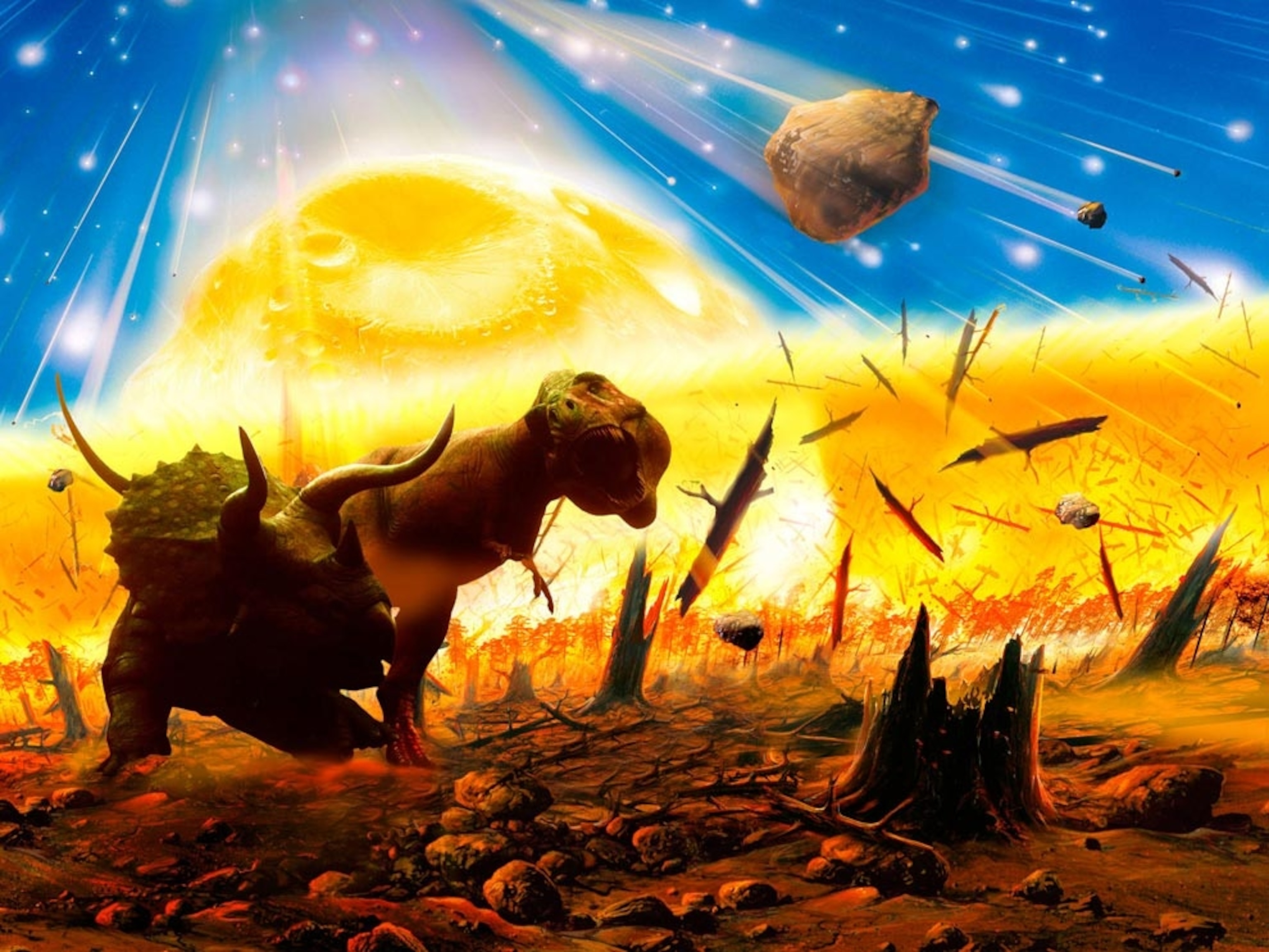 a theoretical scene of the mass extinction of dinosaurs