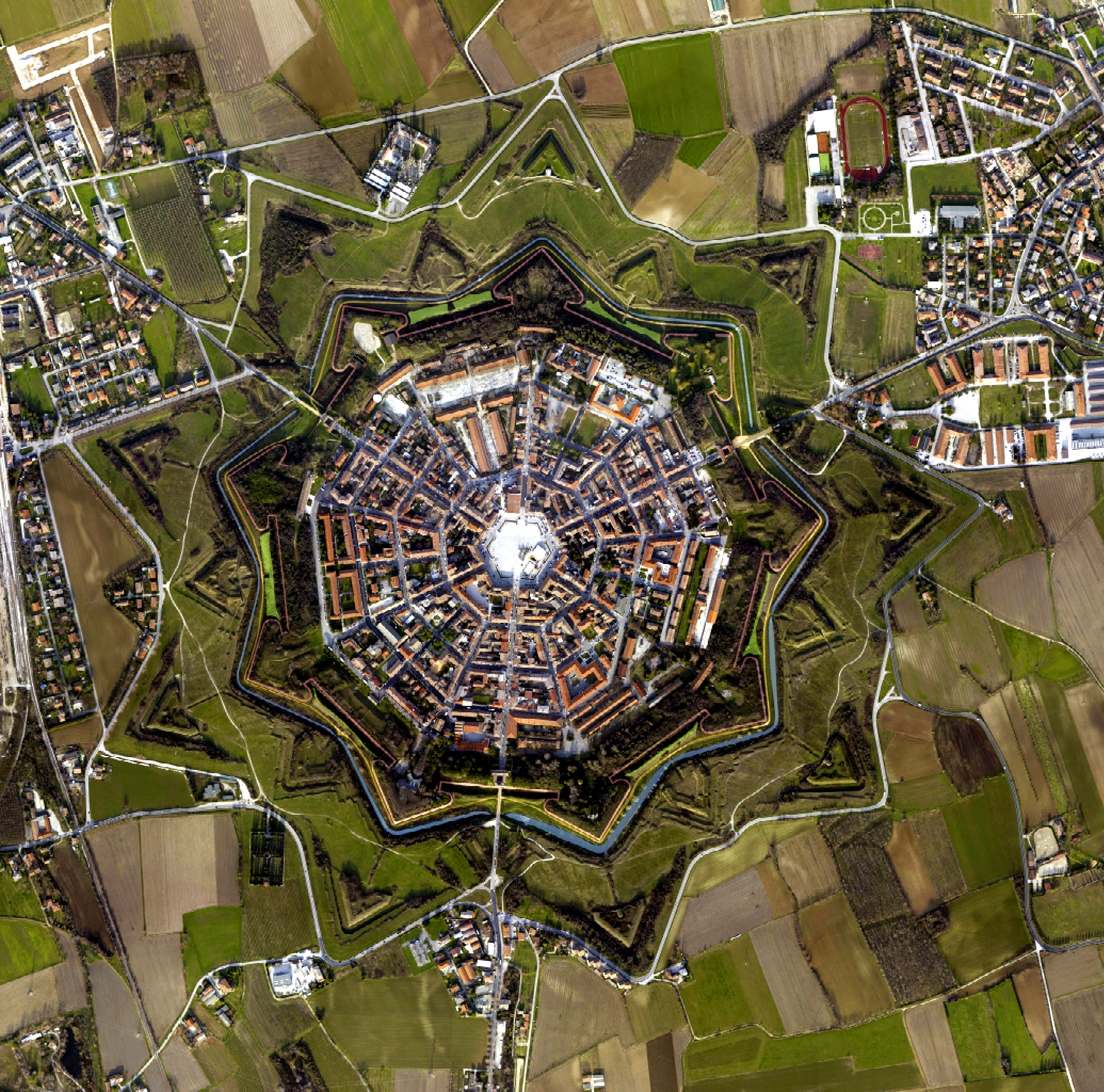 aerial photo of Palmanova, Italy
