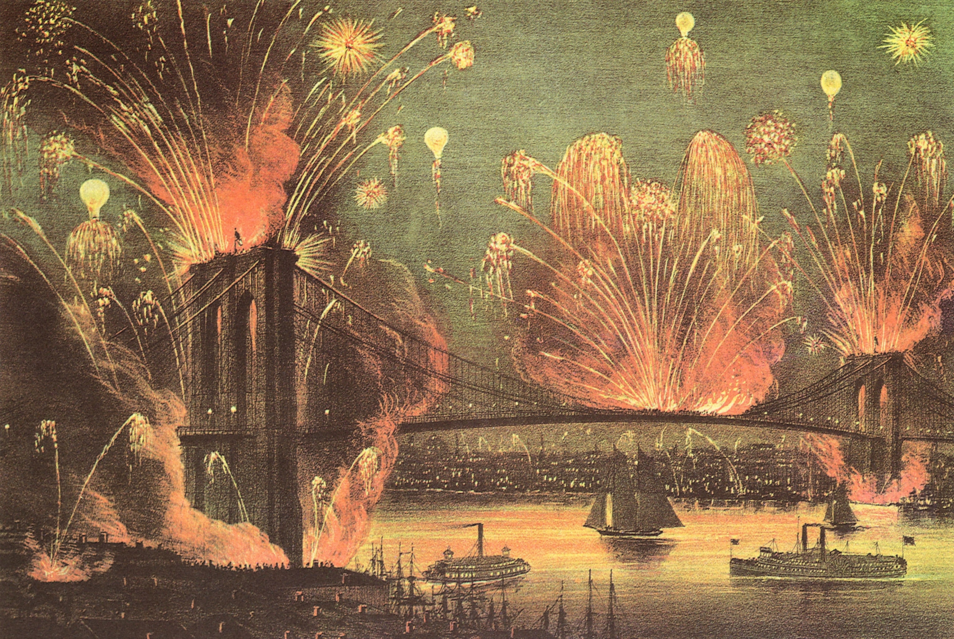 An illustration of fireworks in New York City