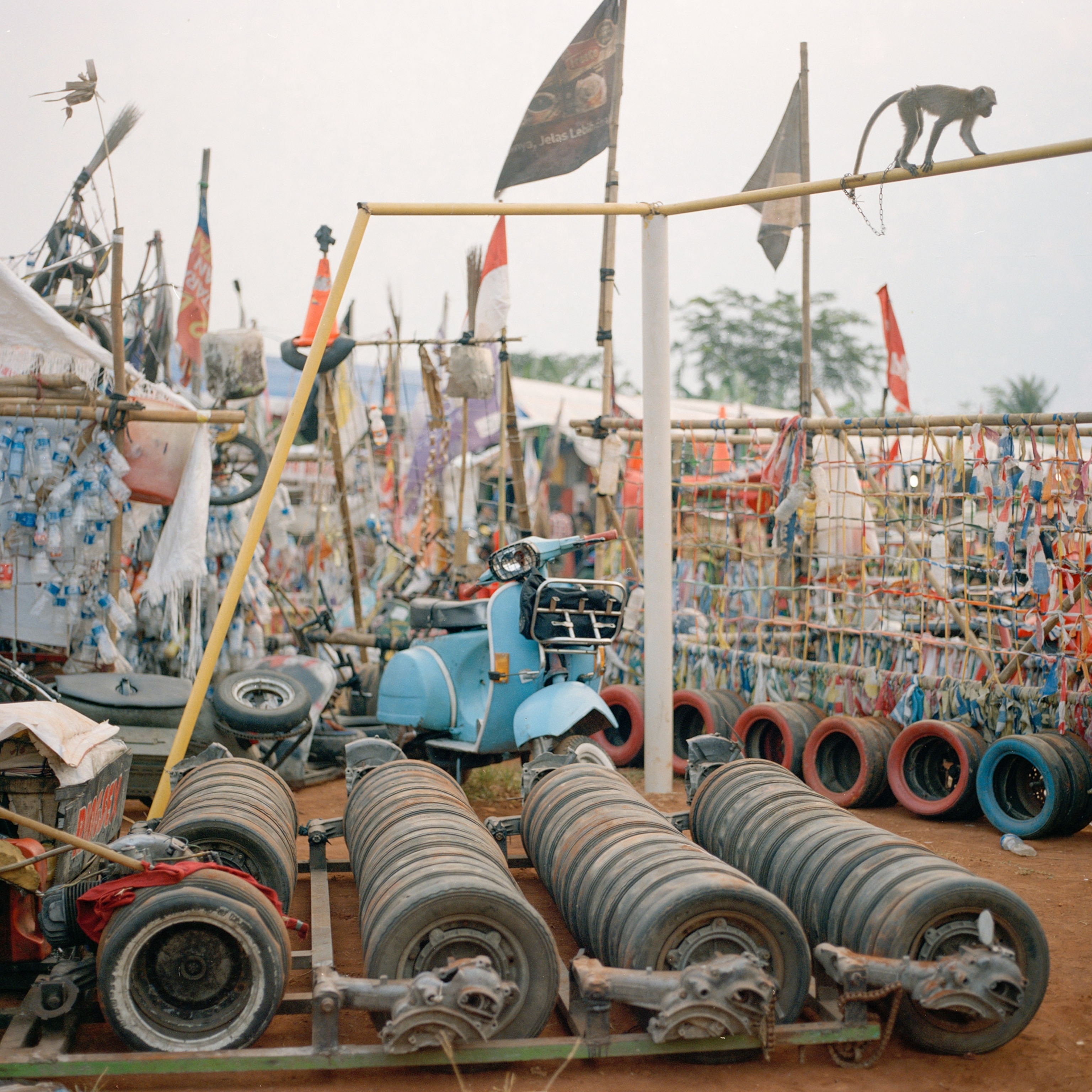 Vespas being lined up during Java Rosok Extreme event in Bekasi, West Java, Indonesia