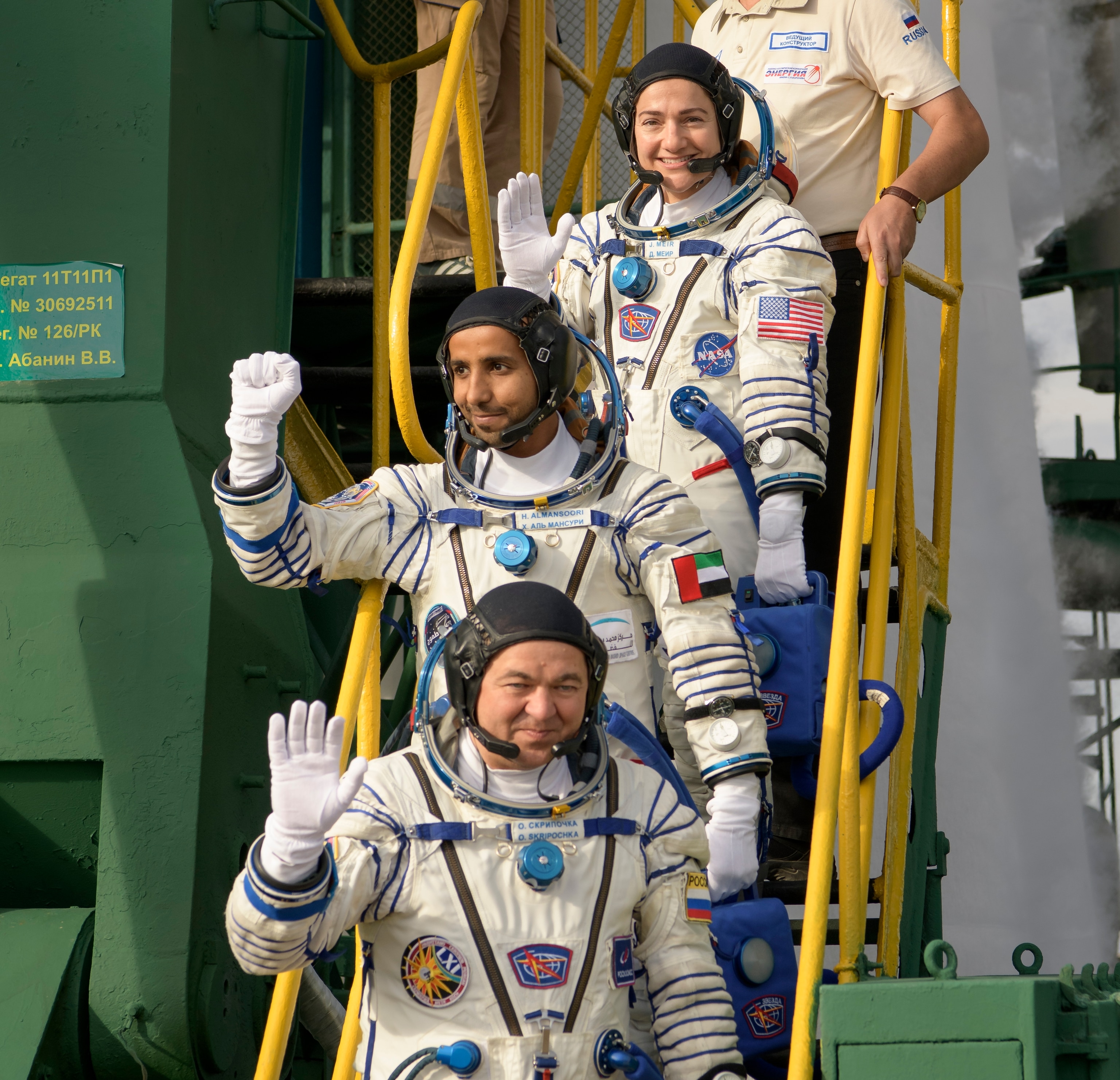 Expedition 61 Crew Wave Farewell before blasting off to the International Space Station