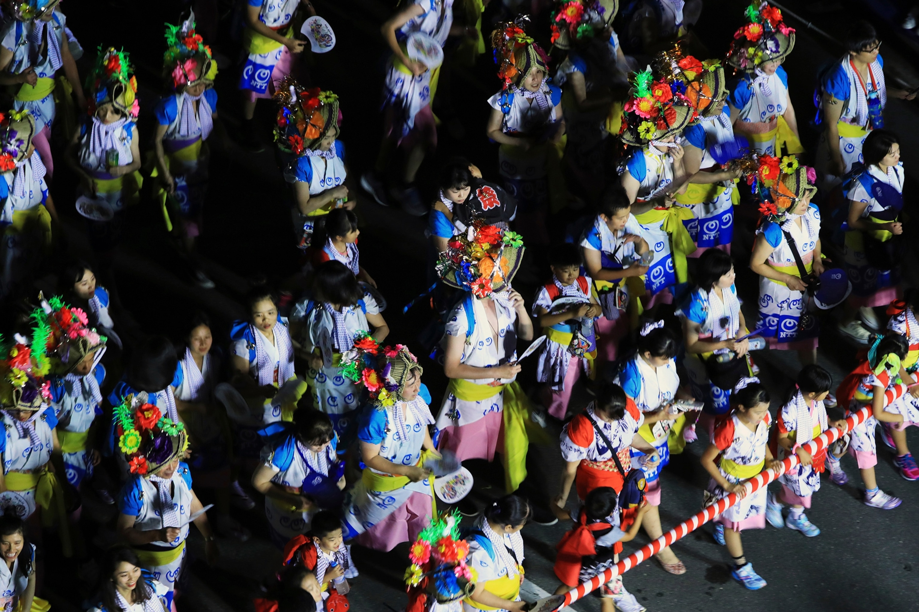 Haneto, nebuta dancers, parade through the shopping streets in Aomori Prefecture, Japan.