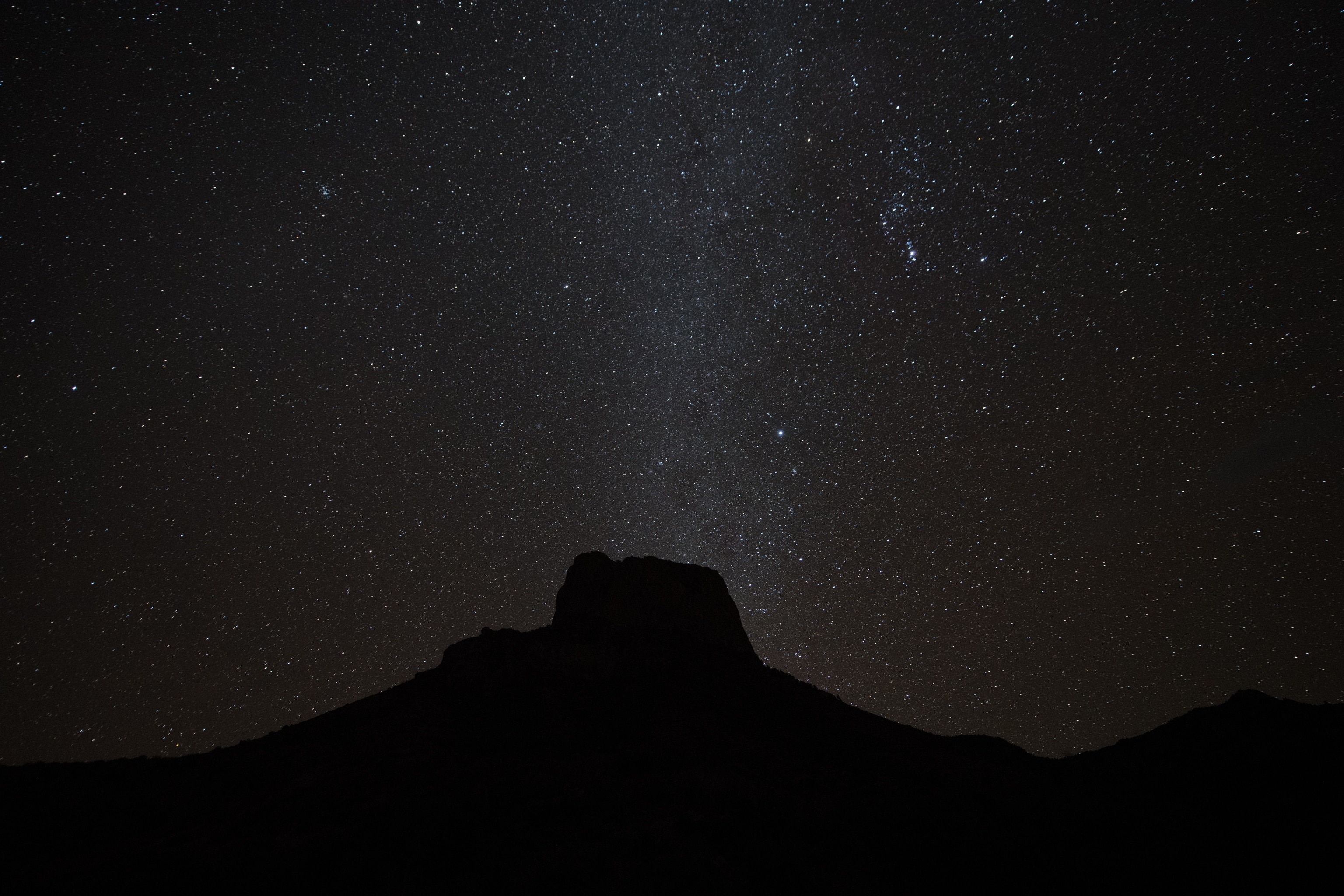 Chisos Mountain silhouette beneath a starry sky in Big Bend National Park, Texas