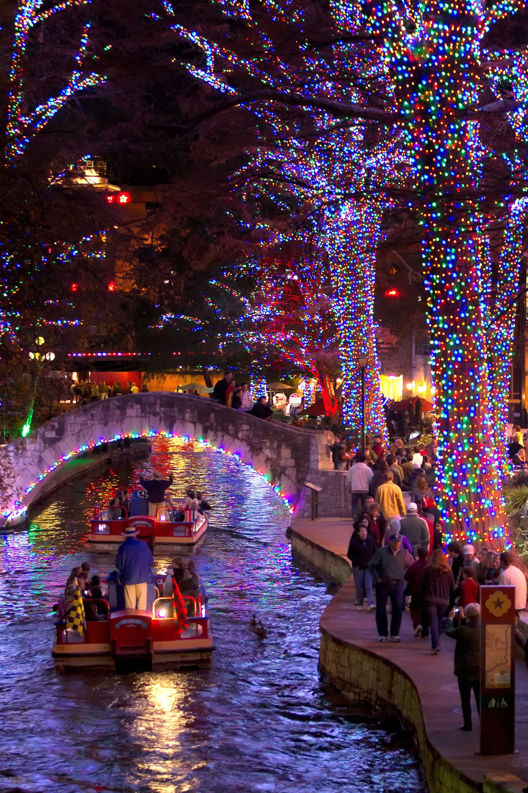 the holiday lights on the River Walk in San Antonio, Texas