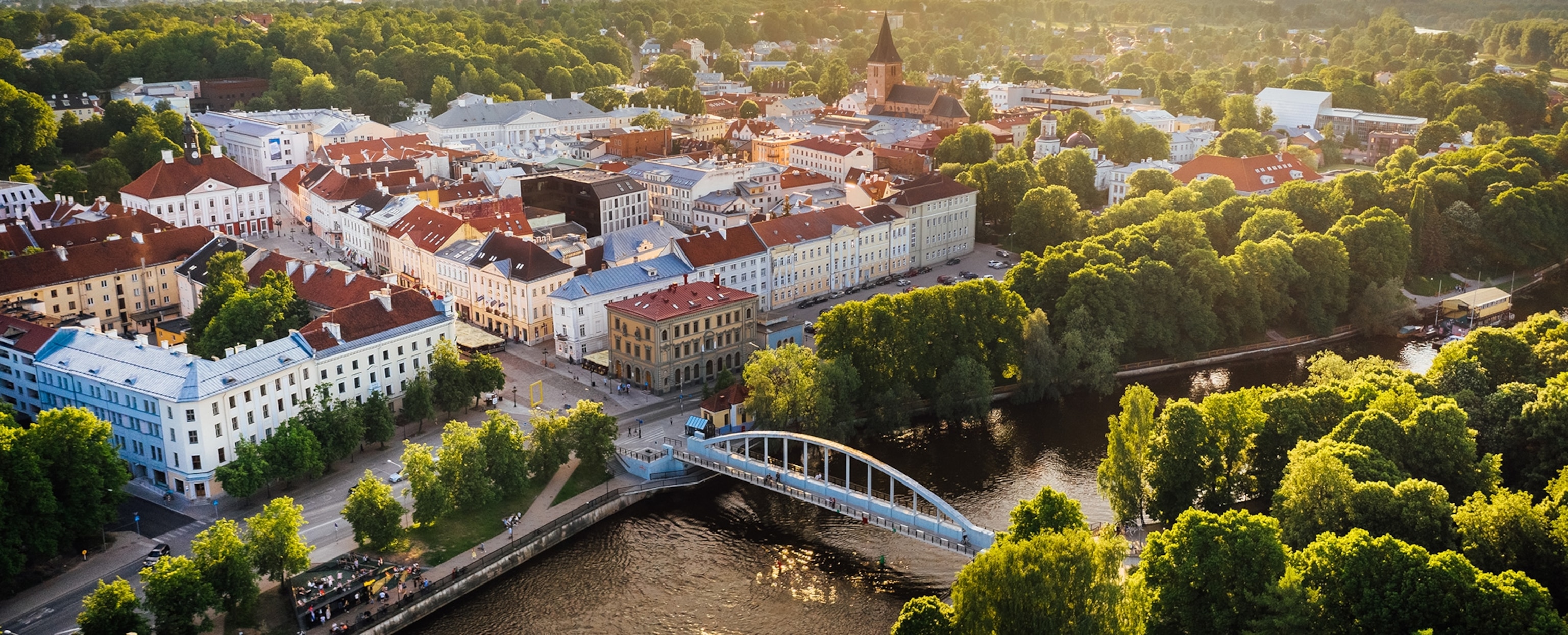 Aerial view of the city center in Tartu, Estonia.