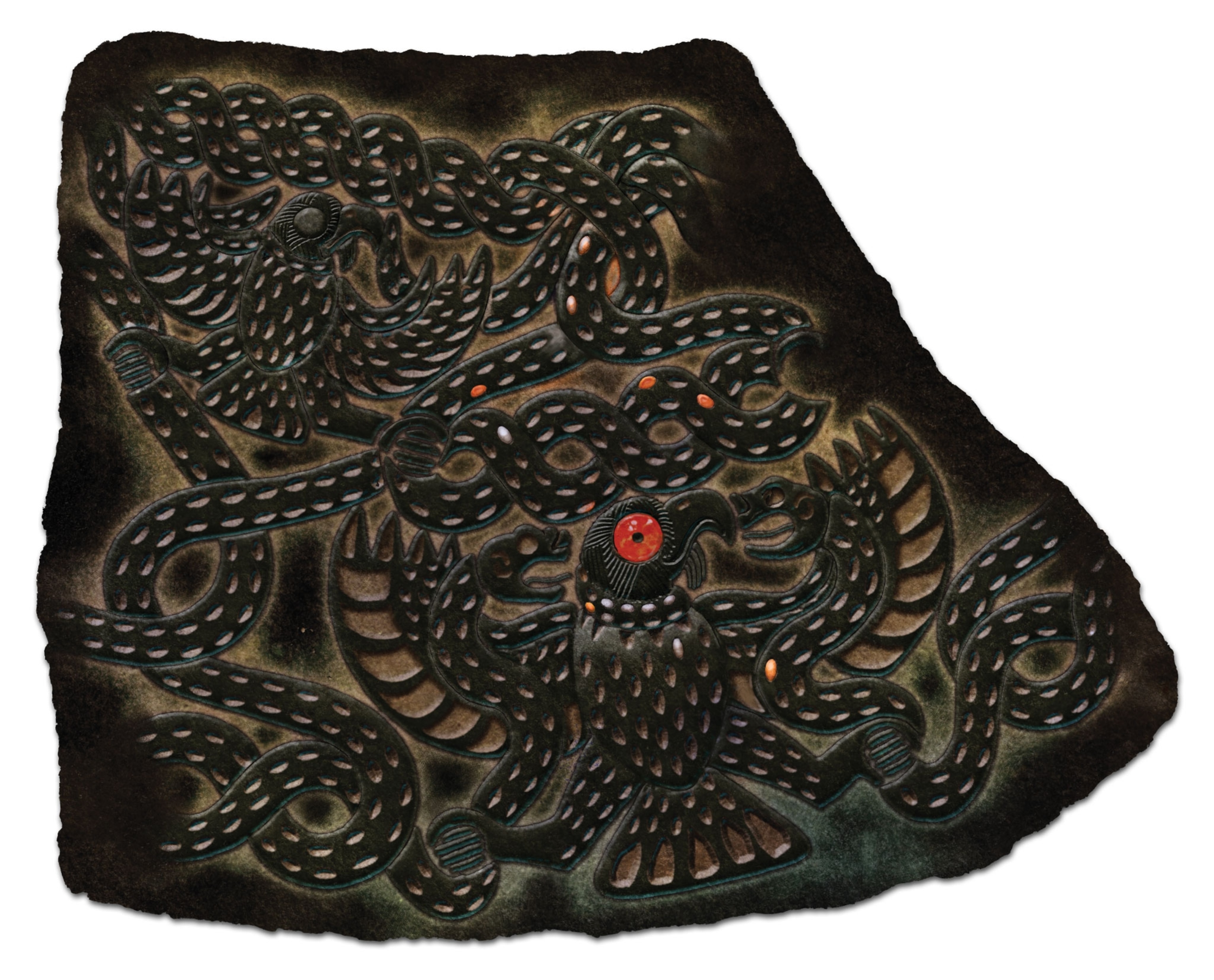 Carving of an eagle and snake battling