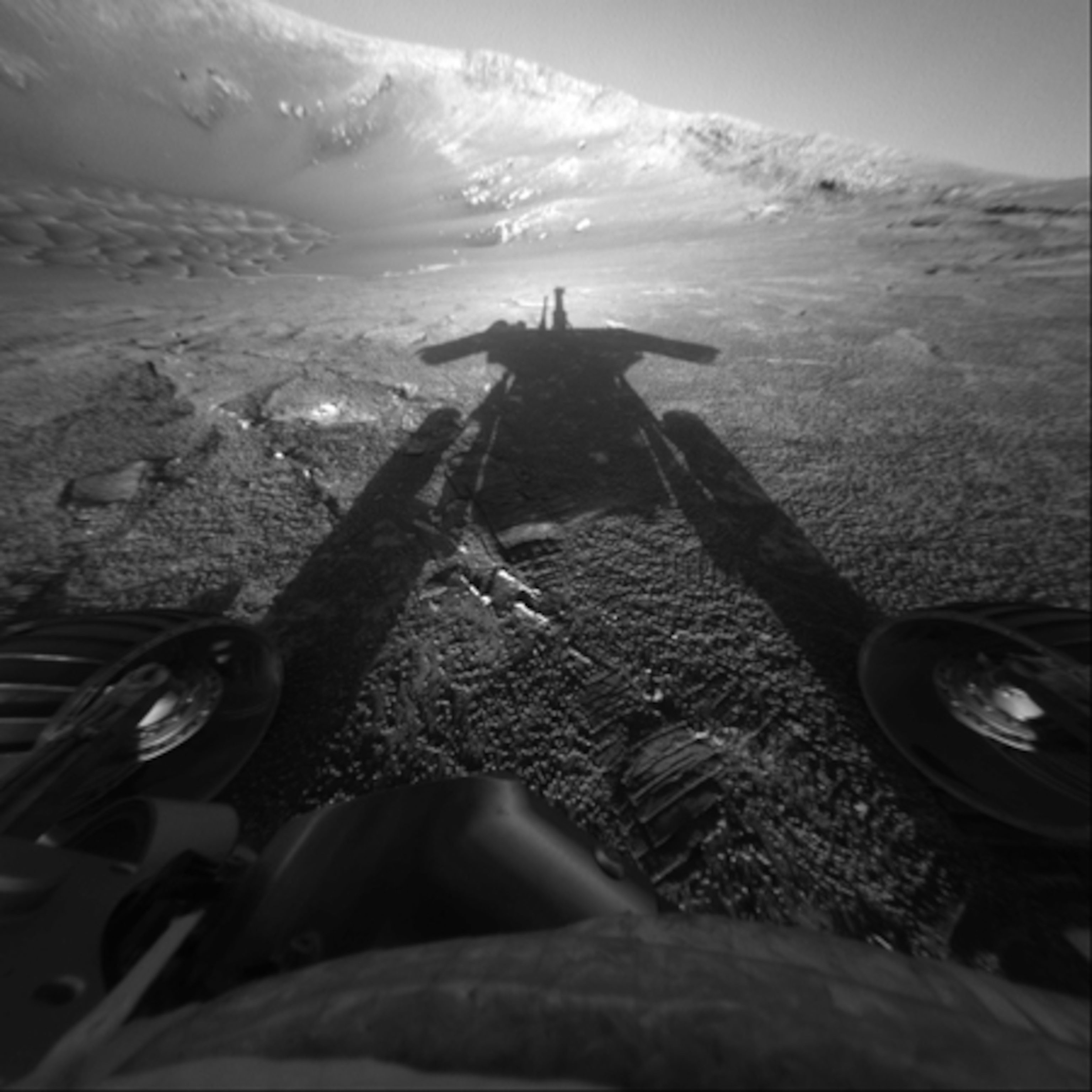 Shadow of rover Opportunity on Mars