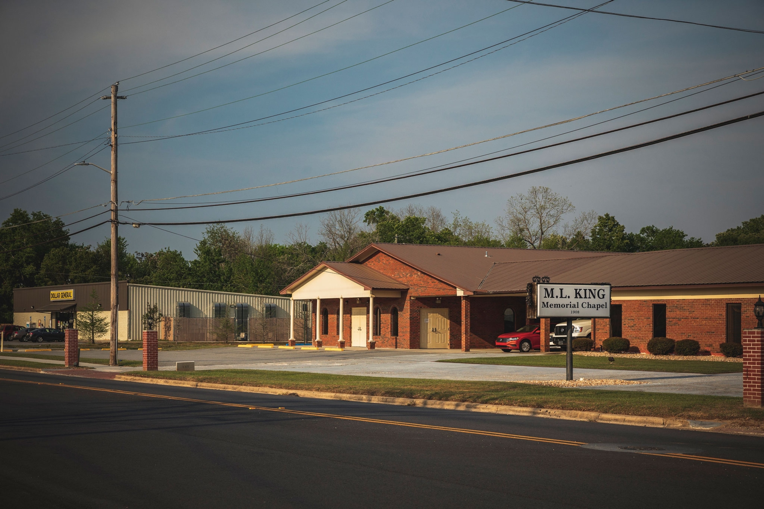 a funeral home and an empty street